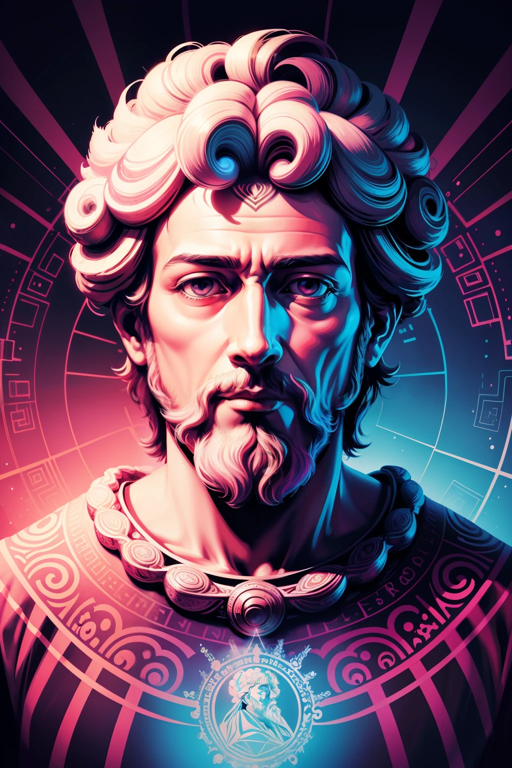 Create a psychedelic illustration of Marcus Aurelius