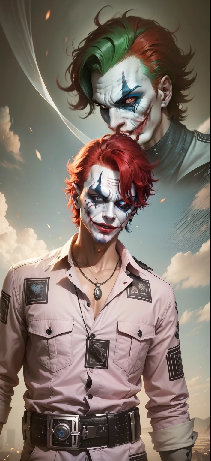 create a male online game soldier with an evil clown mask that shows his entire body