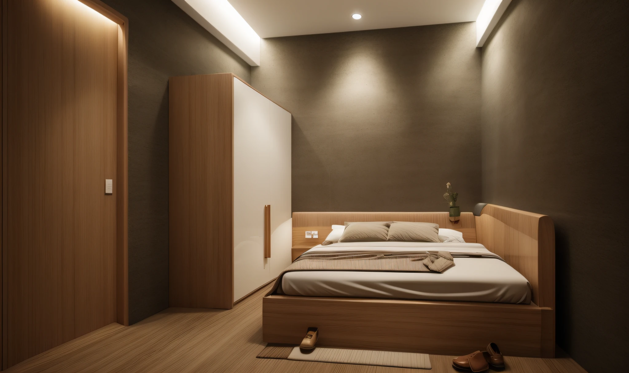 (JAPAN bedroom:1.2), (actual photo:1.2), Unreal Engineer 8K, full HD 8K, cinema light, warm light, deep color with minimalism, cream color and white color scheme, clean, simple lines, modern neo-traditional minimalism, brown and white color scheme, modern and minimalist, modern neutral earth colors, elegant and sophisticated, Scandinavian design, deep colors . minimalist color palette, mostly white