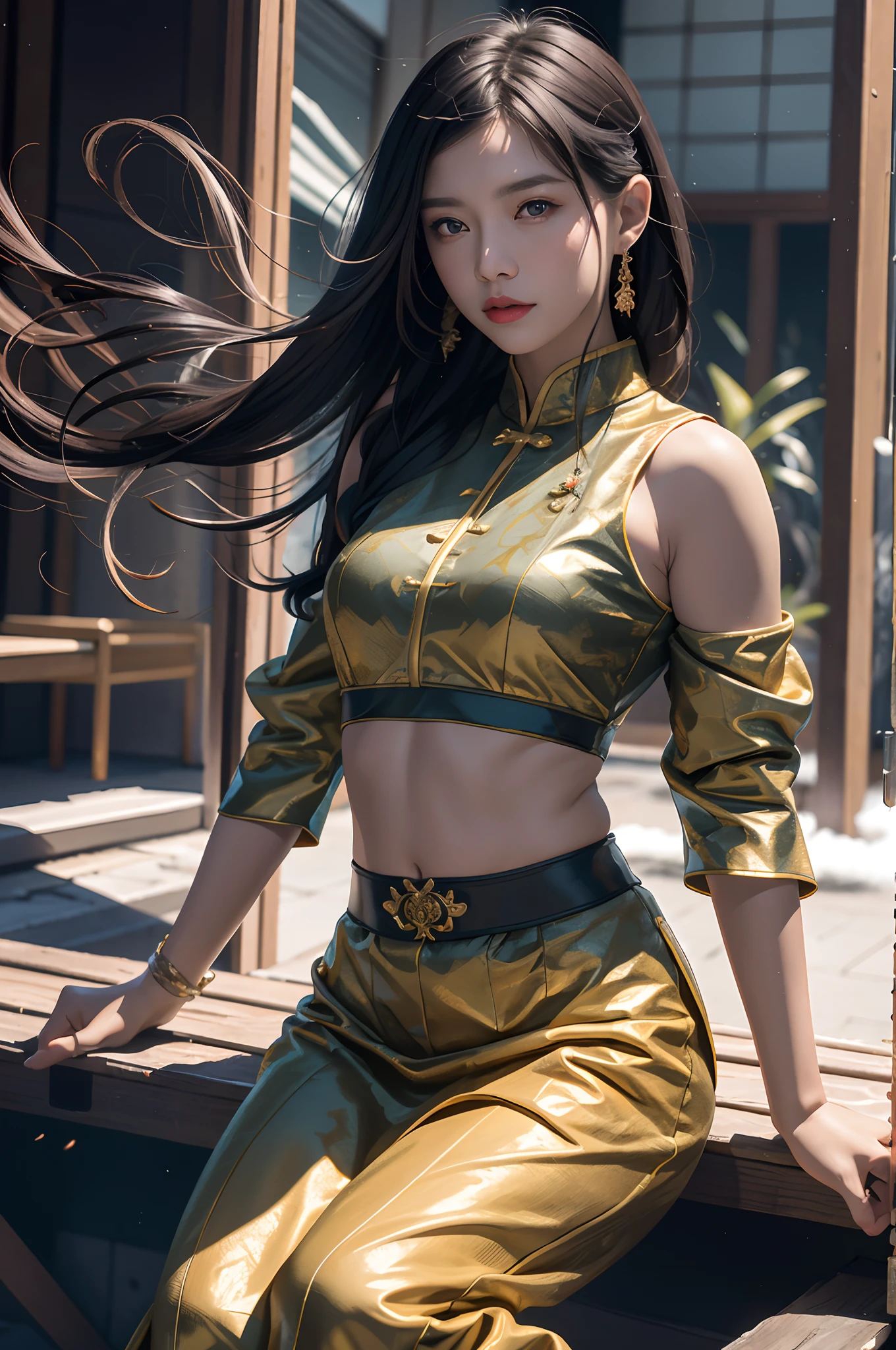 32K(tmasterpiece,k hd,hyper HD,16k)Flowing short hair,Backroom pond,zydink, a color, Asian people (Female Student), (Silk scarf), Combat posture, looking at viewert, long whitr hair, Floating hair, Hanfu, Chinese clothes, longer sleeves, (abstract ink splash:1.2), white backgrounid,Kirin Beast Protector (realisticlying:1.4),,Snowflakes fluttering,The background is pure, A high resolution, the detail, RAW photogr, Sharp Re, Nikon D850 Film Stock Photo by Jefferies Lee 4 Kodak Portra 400 Camera F1.6 shots, Rich colors, ultra-realistic vivid textures, Dramatic lighting, Unreal Engine Art Station Trend, cinestir 800,