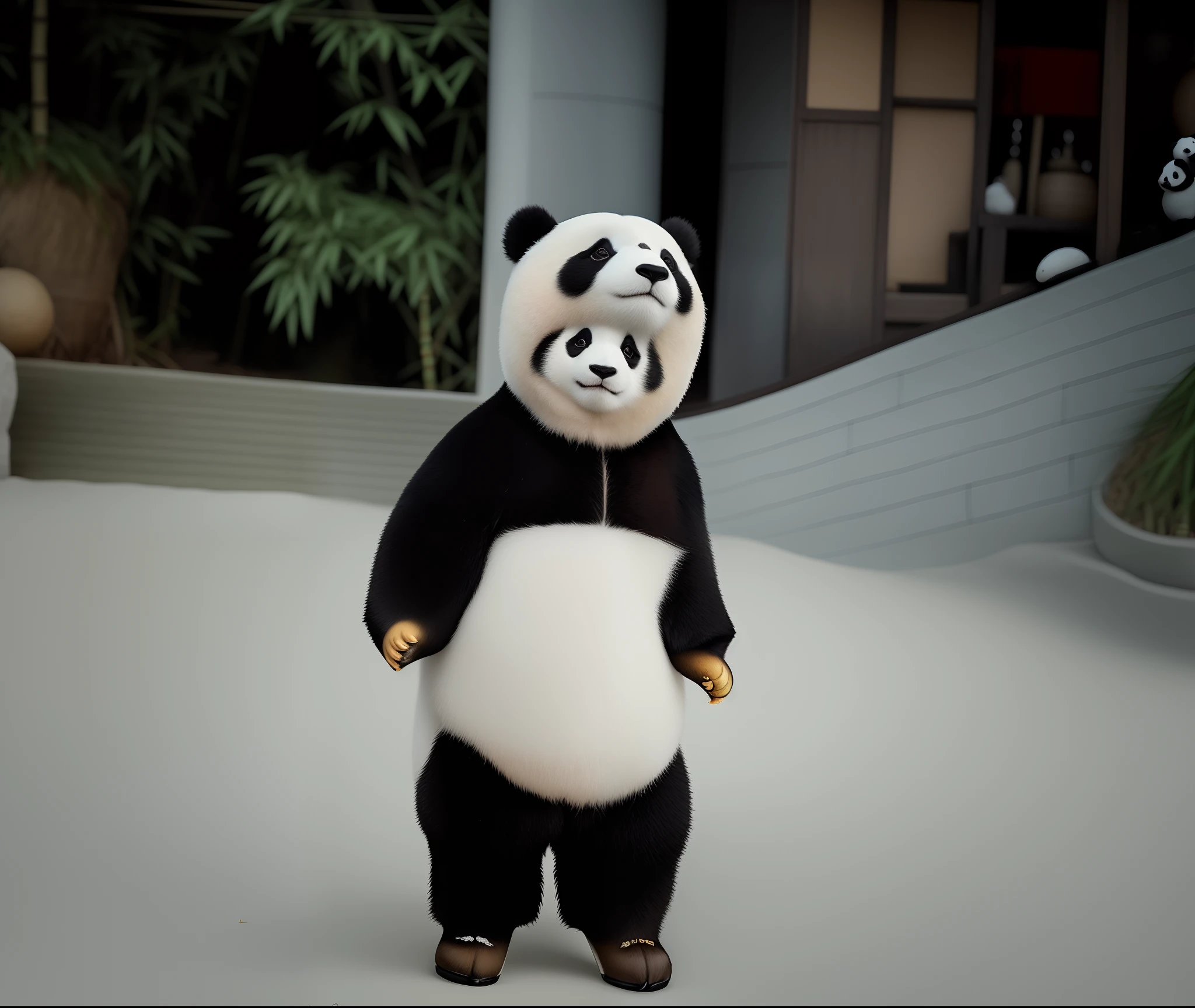 "A charming and adorable panda with a gentle expression, fluffy fur, and soulful eyes, surrounded by lush bamboo trees. Capture the panda's essence and cuteness in exquisite detail, presenting a heartwarming masterpiece.+"