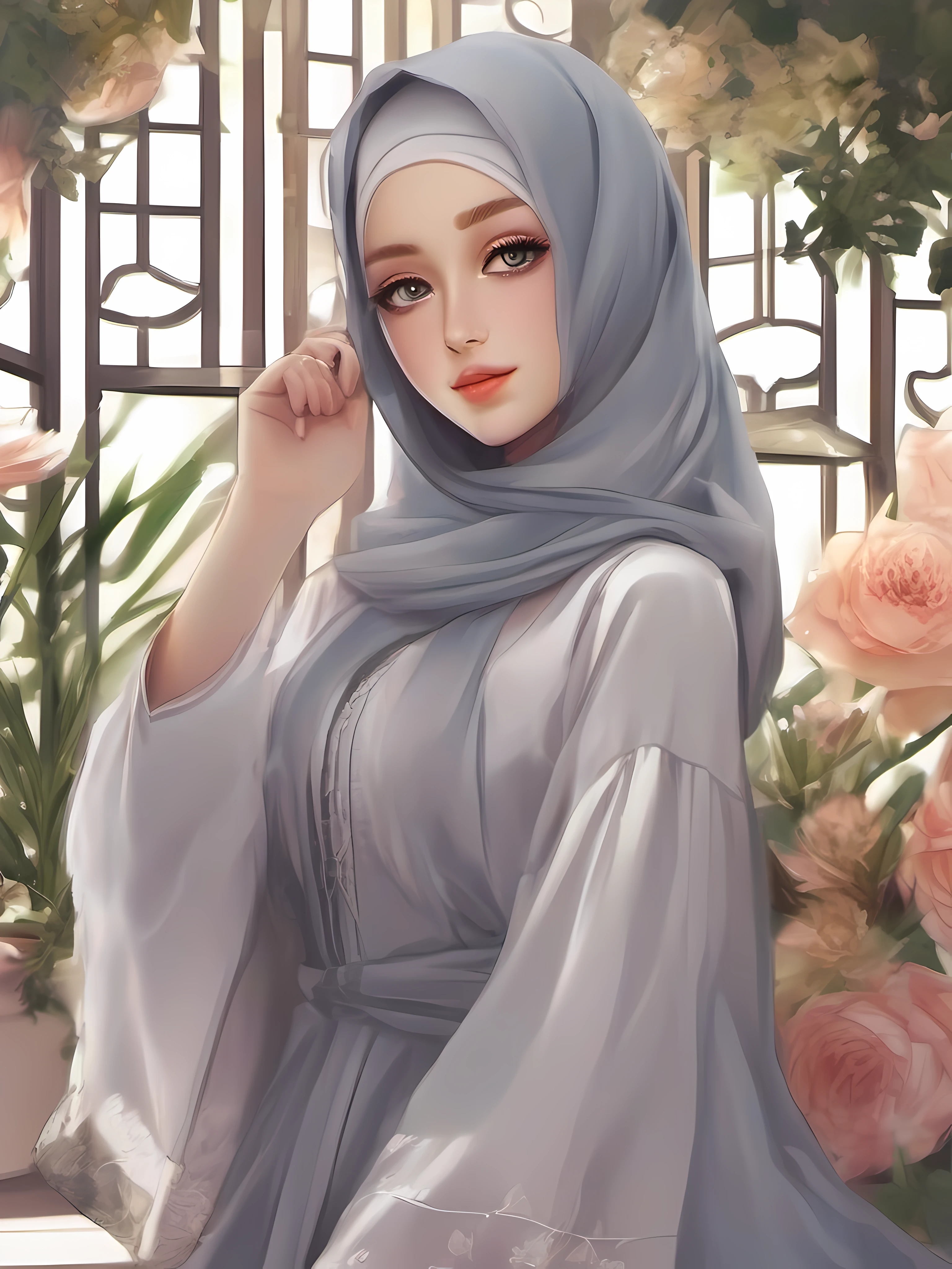 "Full Hijab without hair or jewelry, natural face and untouched cosmetics."