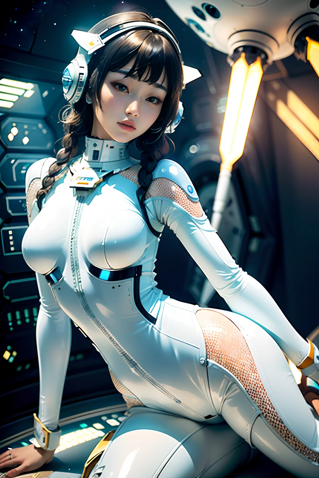 (masterpiece:1.1, Best Quality:1.1), (Photorealistic:1.3), (Bokeh), (High resolution, 8K wall paper), professional lighting, cinematic lighting, ultra realistic & detailed photo of Reika Shimohira, a character of Gantz, realistic skin texture, Detailed eyes, fine eyes, perfect eyes, ultra slim waist, perfect slim body style, ((ultra realistic Gantz black body suit, ultra detailed Gantz black body suit, blue lights shining on suit, gloves, boots)), (((ultra massive tits, ultra Huge boob, super huge cleavages, ultra huge breasts))), (black, long hair, bangs), (in ultra realistic abandoned surgical operation room, ultra detailed abandoned hospital, surgery lights, dark atmosphere:1.3), ((ultra realistic masturbation with dildo scene, ultra detailed masturbate with dildo gesture, ultra realistic insert dildo into her vagina scene, ultra detailed insert dildo into her pussy gesture)), (nsfw:1.5), ((lay on your back, on surgery table, legs up highly & opening legs widely, overhead view, bird eye’s angle, view her from directly above)), 