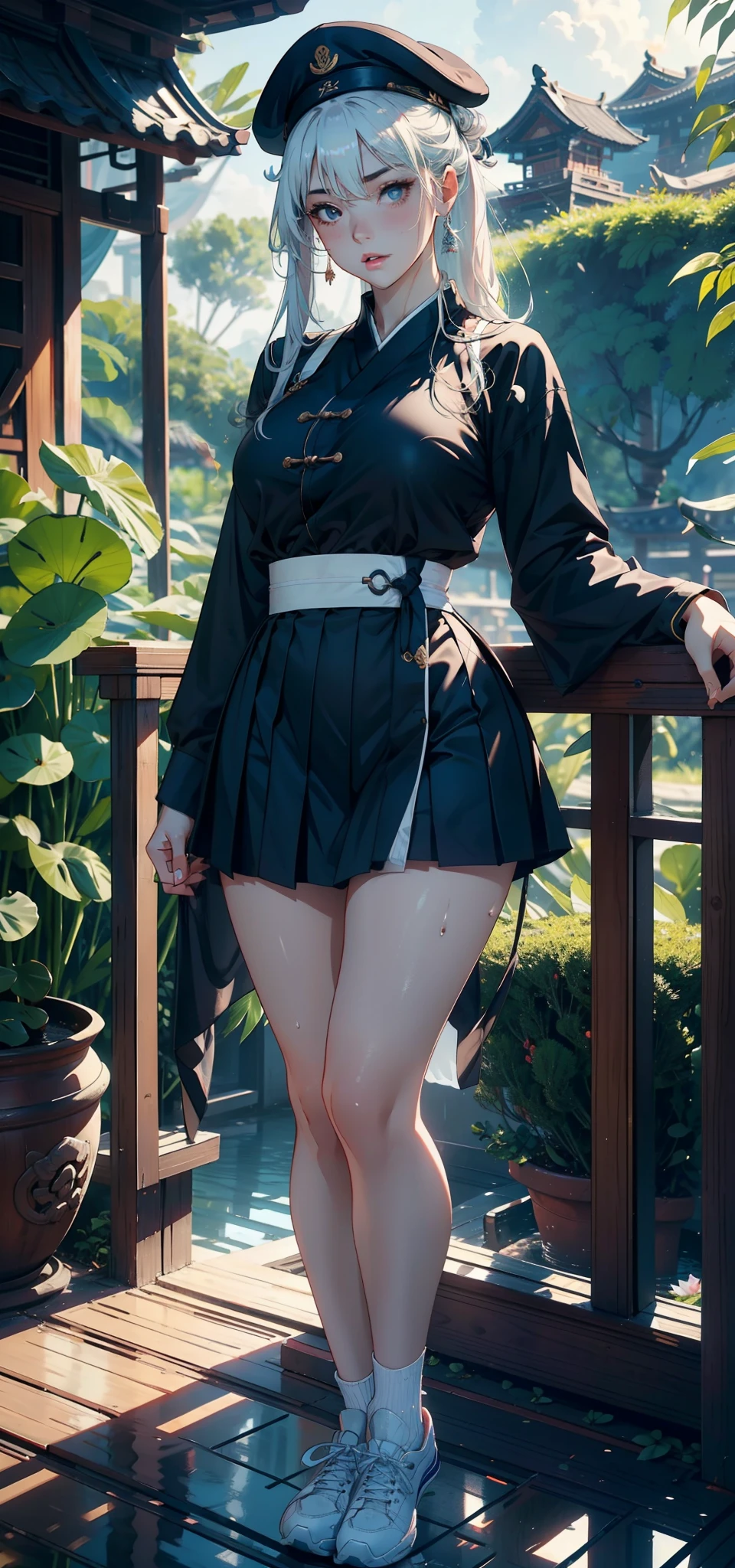 1female,1 year old,Slim,Small loli,smallunderboob ,Pornographic exposure, 独奏,(Background with:ln the forest,the rainforest,in summer) She has long black hair,standing on your feet,Sweat profusely,drenched all over the body,seen from the front, hair straight, mostly cloudy sky,(((tmasterpiece),(Very detailed CG unity 8K wallpaper),best qualtiy,cinmatic lighting,detailed back ground,beatiful detailed eyes,Bright pupils,(Very fine and beautiful),(Beautiful and detailed eye description),ultra - detailed,tmasterpiece,)),facing at camera,A high resolution,ultra - detailed),revealing breasts,Bare genitalia, Bulge,legs are open,Raised sexy,Camel toes,Flushed complexion,Open-mouthed,frontage,elementary student,(Wearing:Blue sailor uniform,Sailor's cap)