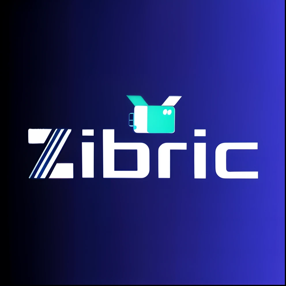 Um logotipo azul e branco com a palavra Zibric, logotipo em estilo abstrato, Suporte Kubric, idilic, inspired by Juraj Julije Klović, inspired by Gabrijel Jurkić, Directed by: Gabrijel Jurkić, Directed by: Amy Schumer, Dichroic, Jakob Eirich