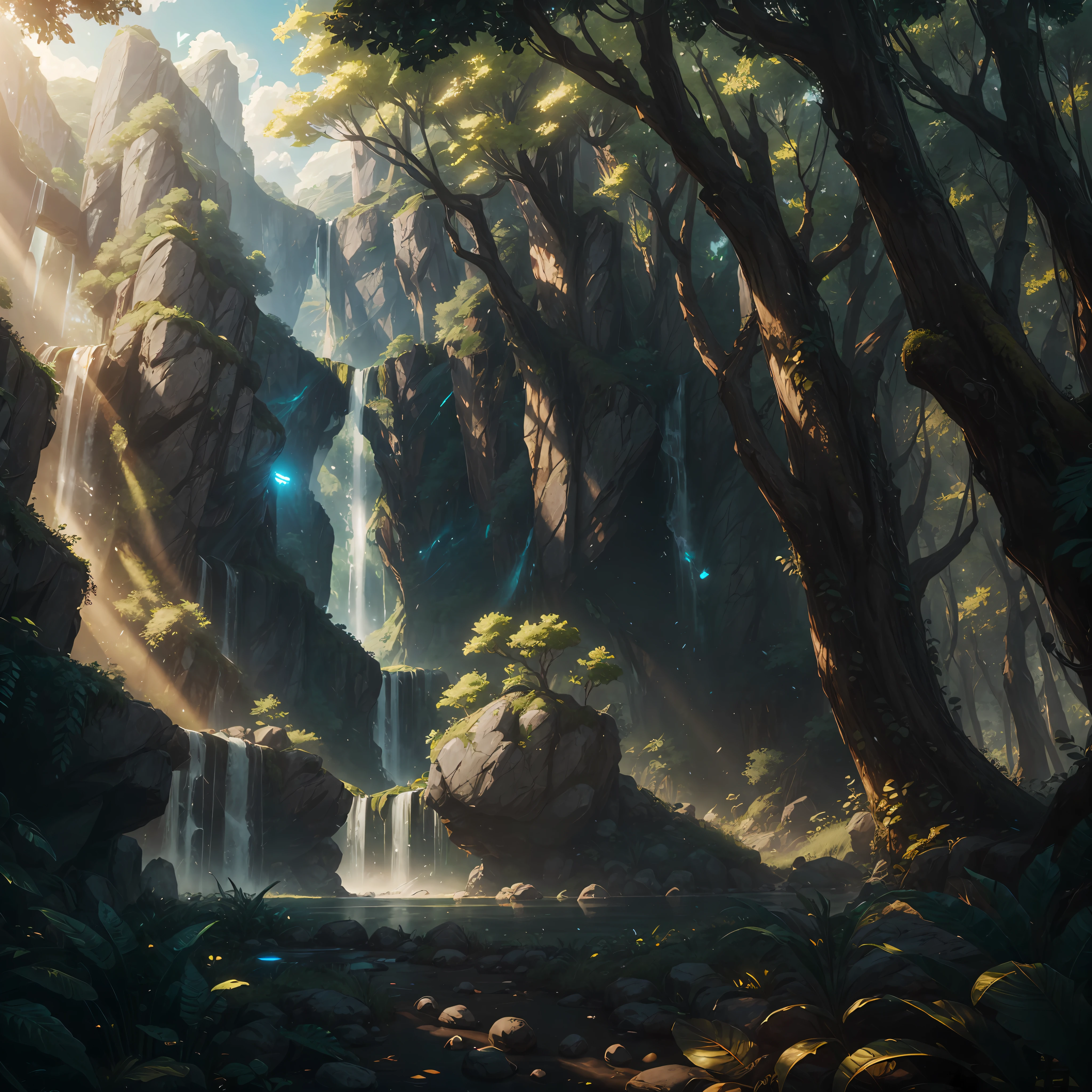 (No humans)、Fresh green in summer、Sunlight、nature backdrop、Unreal Engine、Realistic, Photorealistic、16 K、Cinematic、realistic shaded、hyper quality、Highly detailed、Cinematic lighting、Ray tracing、Colorful、brushstrokes --auto