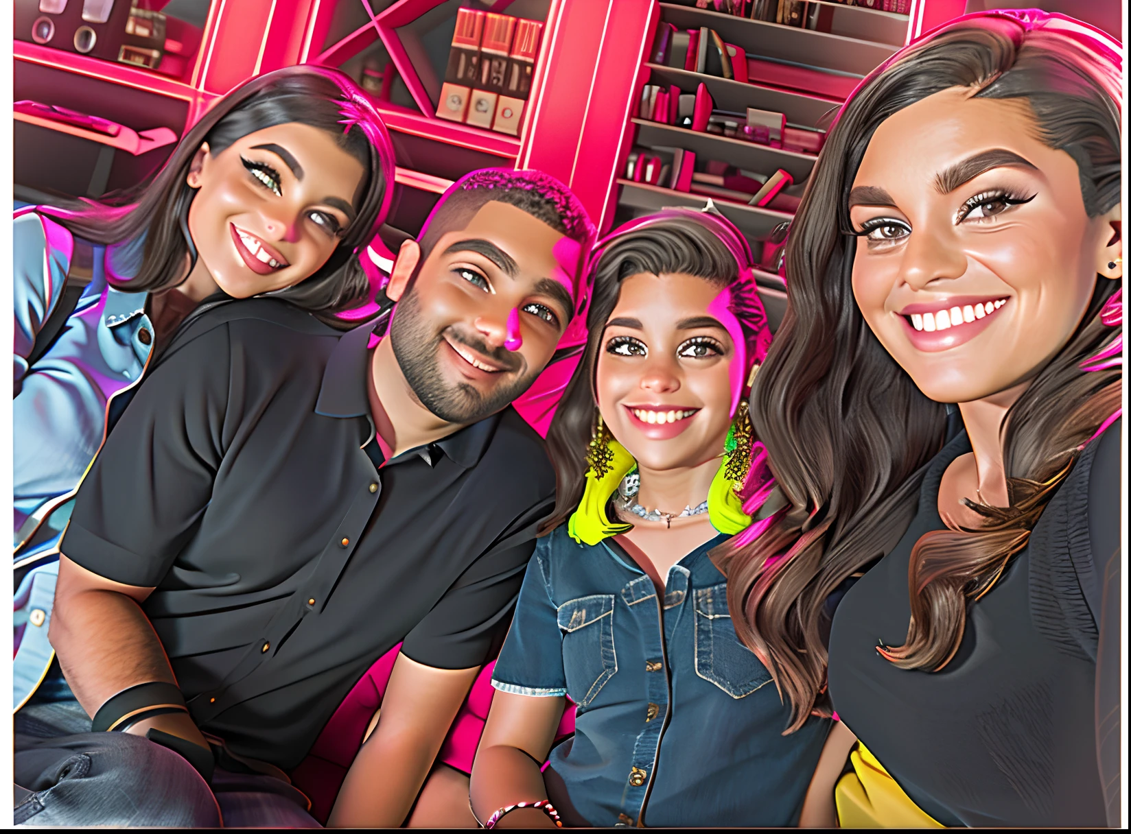It's four people who are posing for a photo together, Family photo, ultra realista,512k