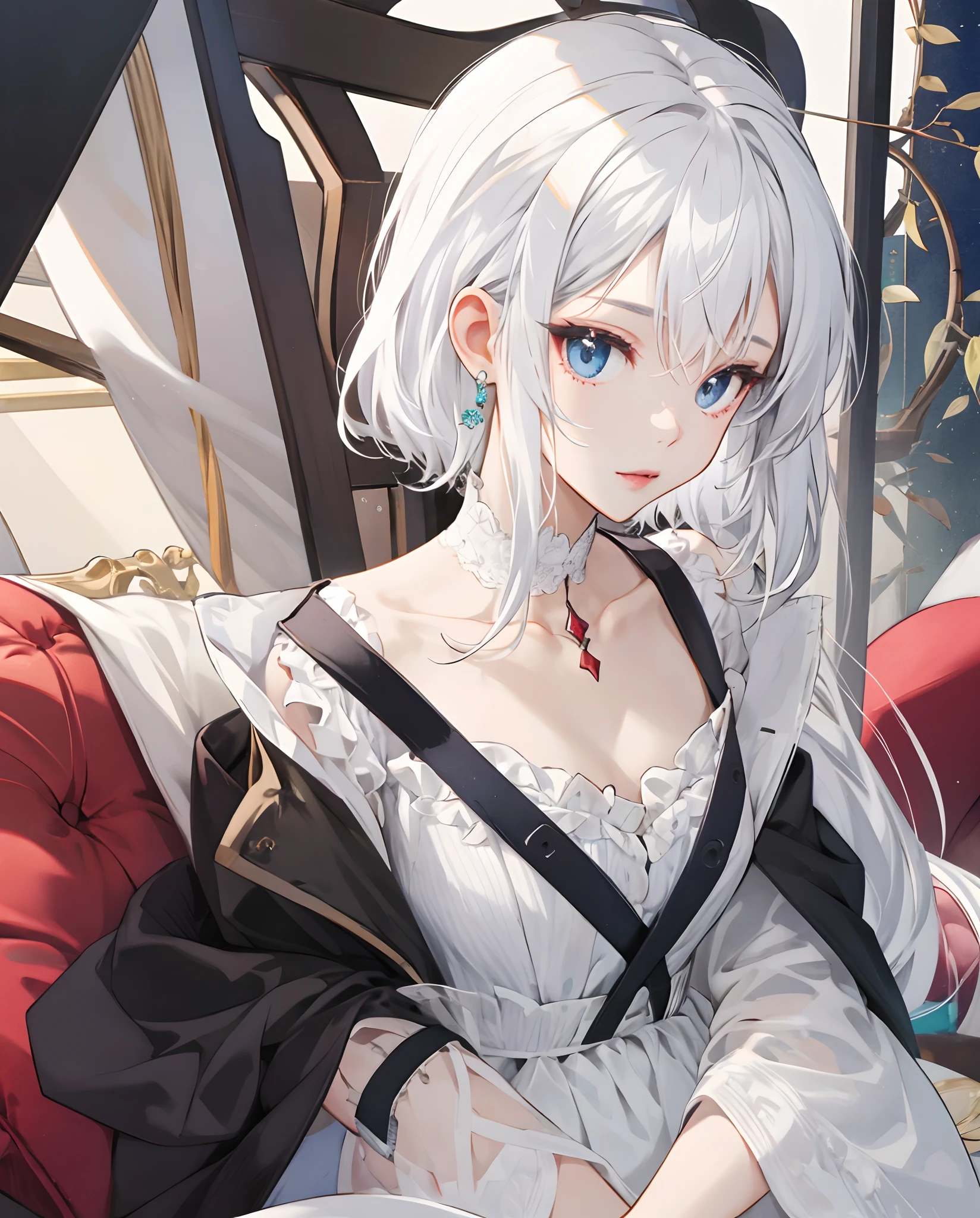 2-dimensional、white  hair、a beauty girl、animesque、Lori