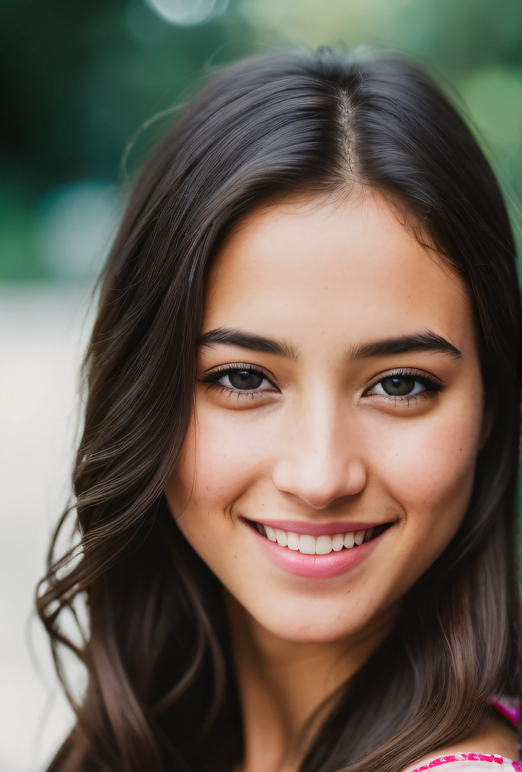 At night, RAW photo, (((extremely beautiful portrait))), ((glistening skin)), 1girl, 25 years old girl, ((natural dark brown hair)), [blue eyes], long hair, eyeliner, fluttering hair, vibrance, ((masterpiece, best quality, hyper detailed, Cinematic light, intricate details, highres, 8k, extremely detailed)), detailed background, 8k uhd, dslr, soft lighting, high quality, film grain, Fujifilm XT3, shallow depth of field, natural light, (perfect hands), perfect face, big smile
