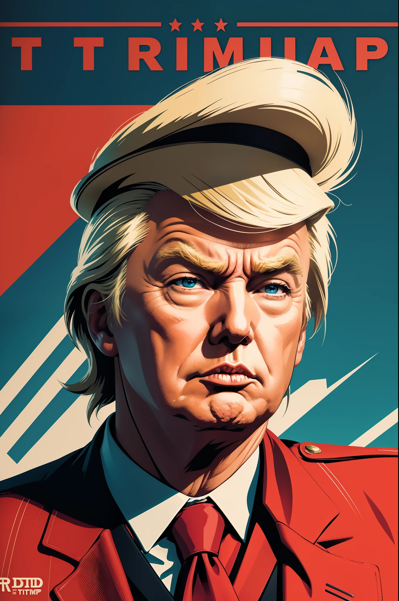 Donald trump, A highly detailed propaganda poster, watch anime, pop art, typography, vintage paper, the rule of thirds, trending on artstation, UHD(neon)