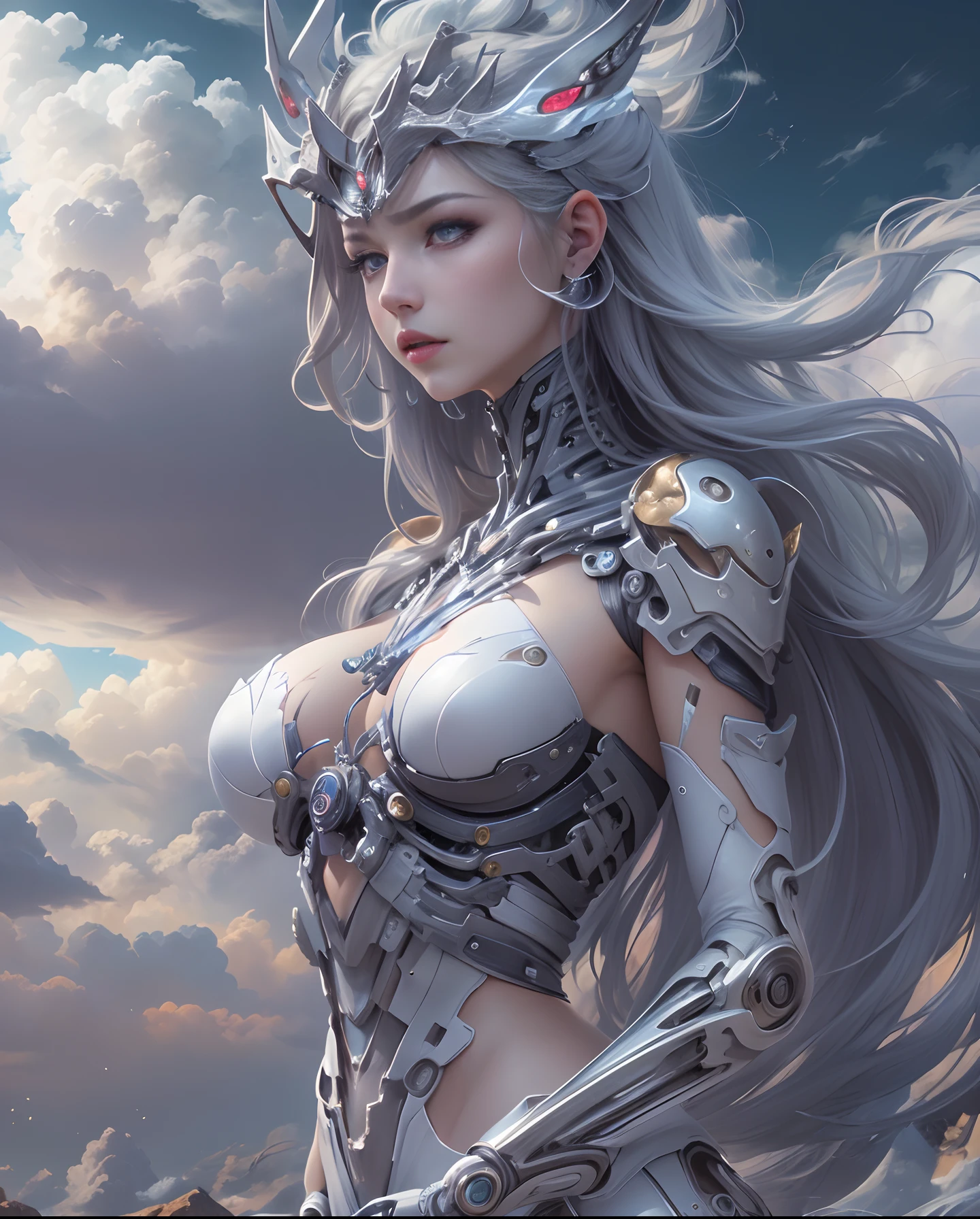 ((top-quality))、((masterpiece))、(detaileds)、seductive succubus、Fantastic beauty、Perching on the clouds、(fantasy illustrations:1.3)、a captivating gaze、Pose Seductive、Delicate wings、Otherworldly charm、mystical sky、 (by Luis Royo:1.2)、(Yoshitaka Amano:1.1)、Moon Night、soft colors、(Detailed cloudscape:1.3)、(hight resolution:1.2)Complex 3d rendering ultra detailed beautiful porcelain profile female android face、cyborgs、roboticparts、150 mm、Beautiful Studio Soft Lights、Rim Light、Vivid details、Luxury Cyberpunk、Ren Hao、surrealistic、Anatomical、face muscles、cable electric wires、Microchip、elegent、beatiful backgrounds、octan render、HR Giger Style、8k、top-quality、masterpiece、illustratio、extremely delicate and beautiful、A highly detailed、CG、unification、wall-paper、(realisitic、Photorealsitic:1.37)、magnifica、finely detailed、masterpiece、top-quality、Official Art、Highly detailed CG Unity 8k wallpapers、absurderes、incredibly absurdness、机器人、Silver Halmet、full bodyesbian、sitting on