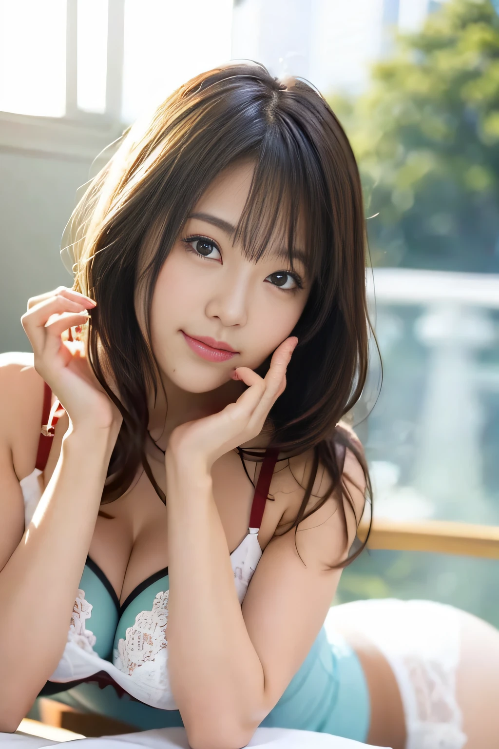 a close up of a woman laying in bed with a pink bra, japanese model, young sensual gravure idol, young pretty gravure idol, realistic young gravure idol, realistic sensual gravure idol, young gravure idol, sophisticated gravure idol, 奈良美智, young skinny gravure idol, beautiful asian girl, oppai