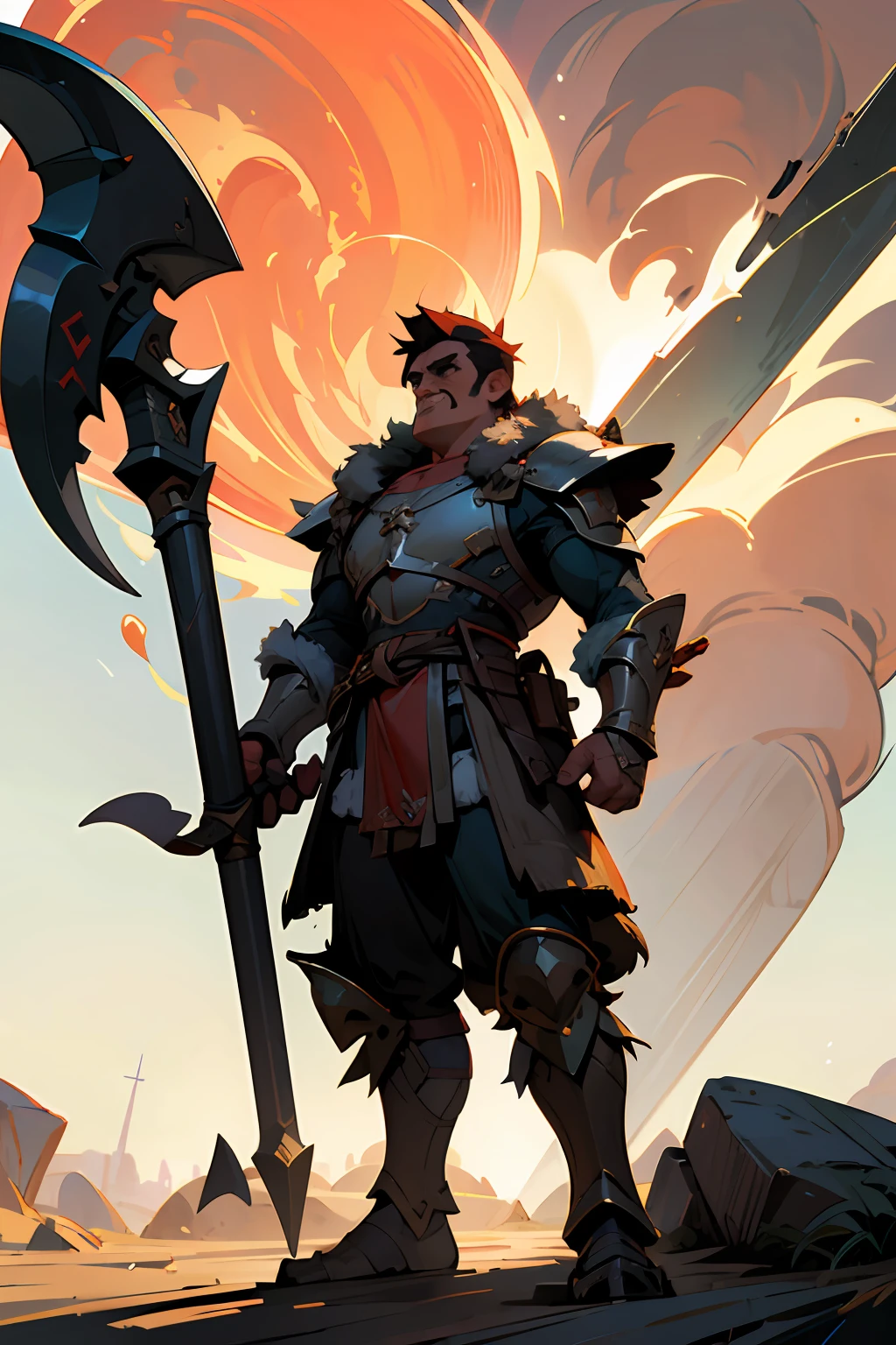 Game character standing drawing design,Disney animation,style of disney animation,Orc male,Leather armor,Fur shoulders,Stout limbs,Exploding muscles,The barefoot,Holding a giant red axe,Different layers overlay,Different angles,(Back all over the body:1.4),solid color backdrop,clean backdrop,depth of fields,high light,Real light,Ray traching,OC renderer,UE5 renderer,Hyper-realistic,best qualtiy,8K,Works of masters,super-fine,Detailed pubic hair,Correct anatomy,