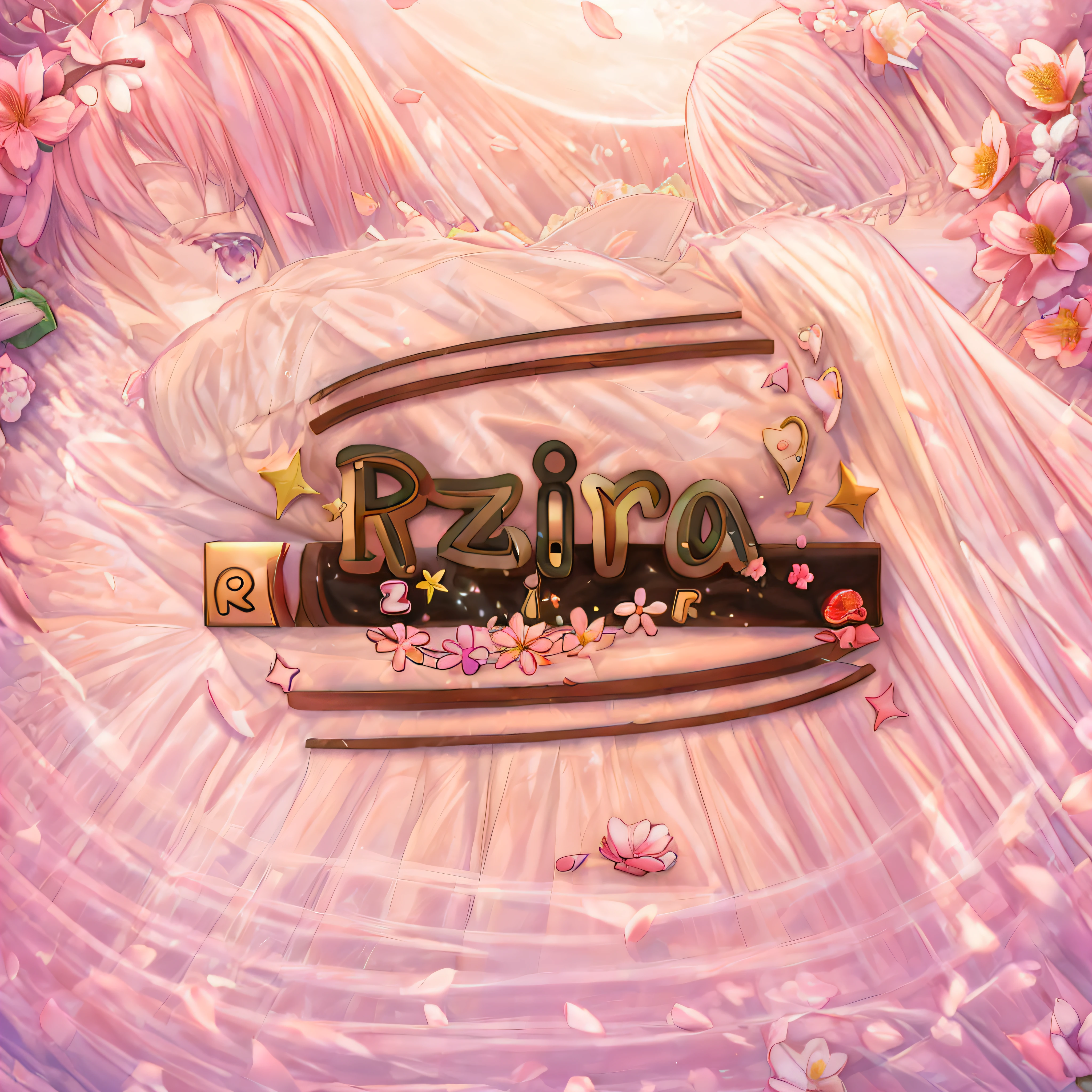 Close-up of a logo with a bouquet of flowers in the background, ((Supersaturation)), profile picture 1024px, seasons!! : 🌸 ☀ 🍂 ❄, inspired by Eizan Kikukawa, Splash screen, sakura season dynamic lighting, zerochan art, official fanart, zerochan, Album art, an aesthetic!, sakura season
