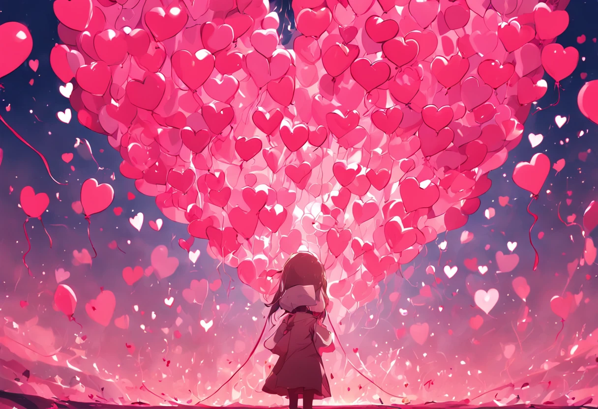 No Man、Cute pink background, (heart-shaped balloons)、Lots of hearts、Balloons for the heart、No Man