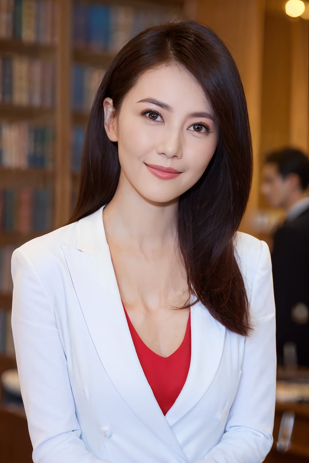 (8k), (photorealistic:1.4),best quality, ultra high res, highly detailed eyes, 1girl, in library, sexy pose, cleavage cutout, fine cloth