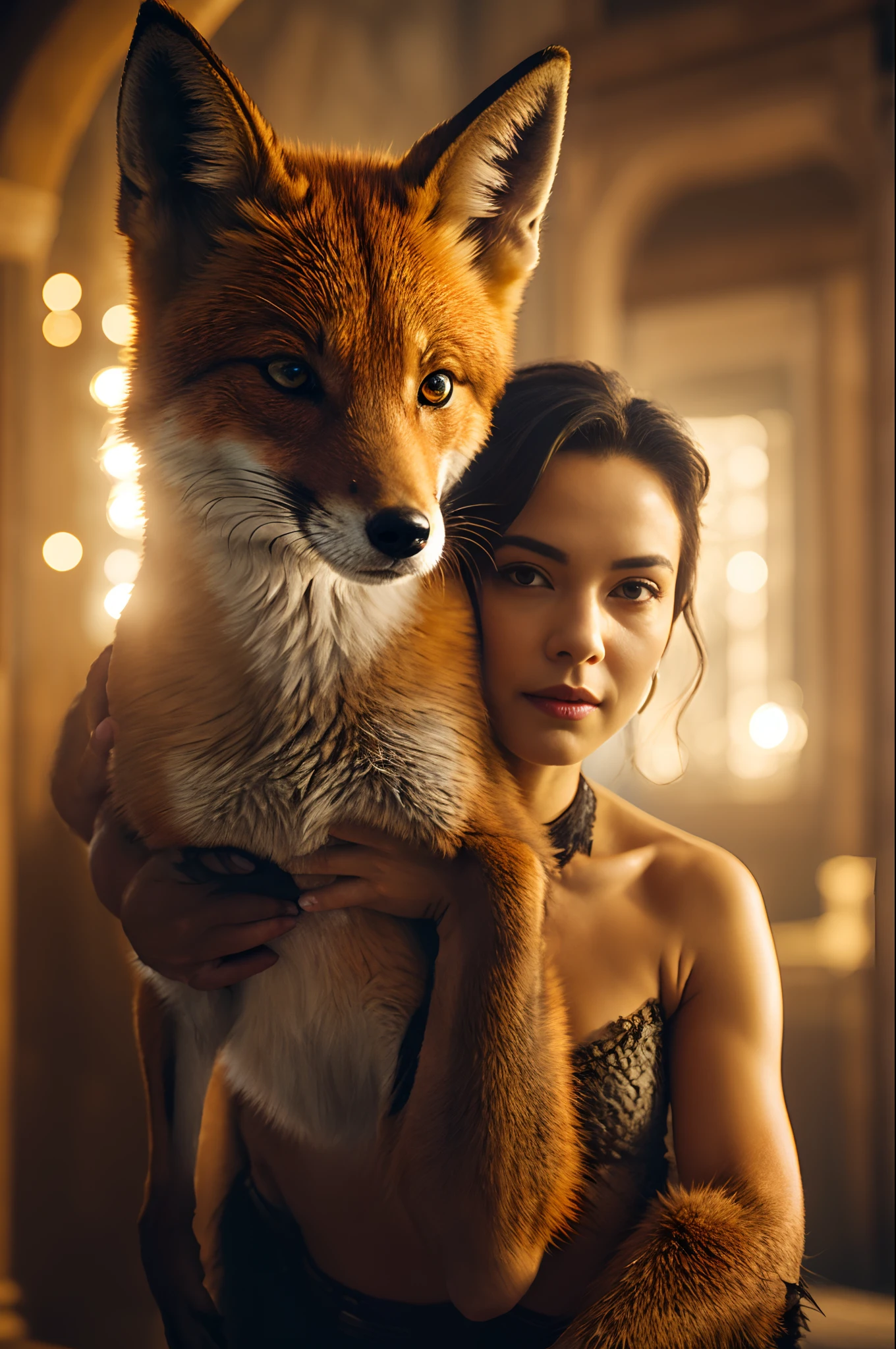 Photoshot of a beautiful sexy hot body woman playing with a cute fox swiper in a beautiful luxurious room.  Dan ada papan nama ridwangrapher