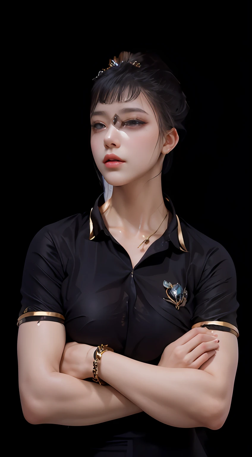 Woman in a golden transparent dress,standing,view the viewer,High heels, (((Huge breasts, Large cleavage))),Slim waist,(Bare waist), Long hair, micro-curly hair, Ultra-detailed details,High-end Zhenyi station, Rainstorm site, detailed fantasy art, Stunning character art, Beautiful and exquisite character art,(( Beautiful gold and silver armor)), Extremely detailed, Girl in shiny armor, Exquisite tiaras and jewelry,Crystal jewelry filigree, Full body capture, milky ways, Stunning visuals, (dynamic streaks, light tracks:1.2), Vibrant colors,