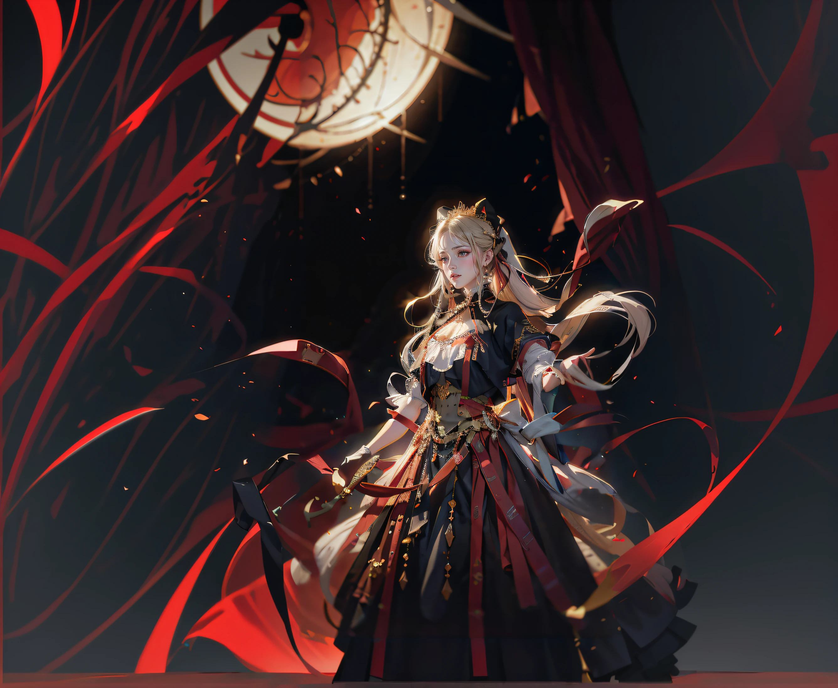 Anime girl wearing black and red dress，The background is the clock, Guweiz in Pixiv ArtStation, Guweiz on ArtStation Pixiv, Detailed digital anime art, Kushatt Krenz Key Art Women, 8K high quality detailed art, Fanart Meilleure ArtStation, highly detailed exquisite fanart, trending on artstation pixiv, Beautiful character painting