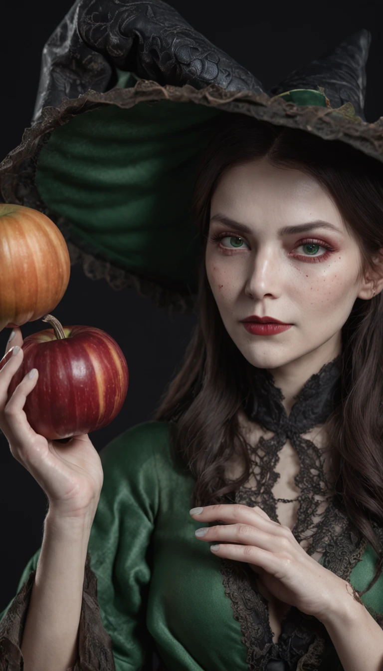 ( 8K, awardwinning, Best Quality), High Definition, Super Detail, high detailing, Anatomically correct, Perfect illustration, (masutepiece: 1.3), (Witch of the Poisoned Apple:1.8), (Bring the green liquid to a boil in a large saucepan:1.1),black robes, Triangle has, long snout, White face,Wrinkled, Plot something、Detailed hand、Detailed finger、(old women:1.8)、Using rats
