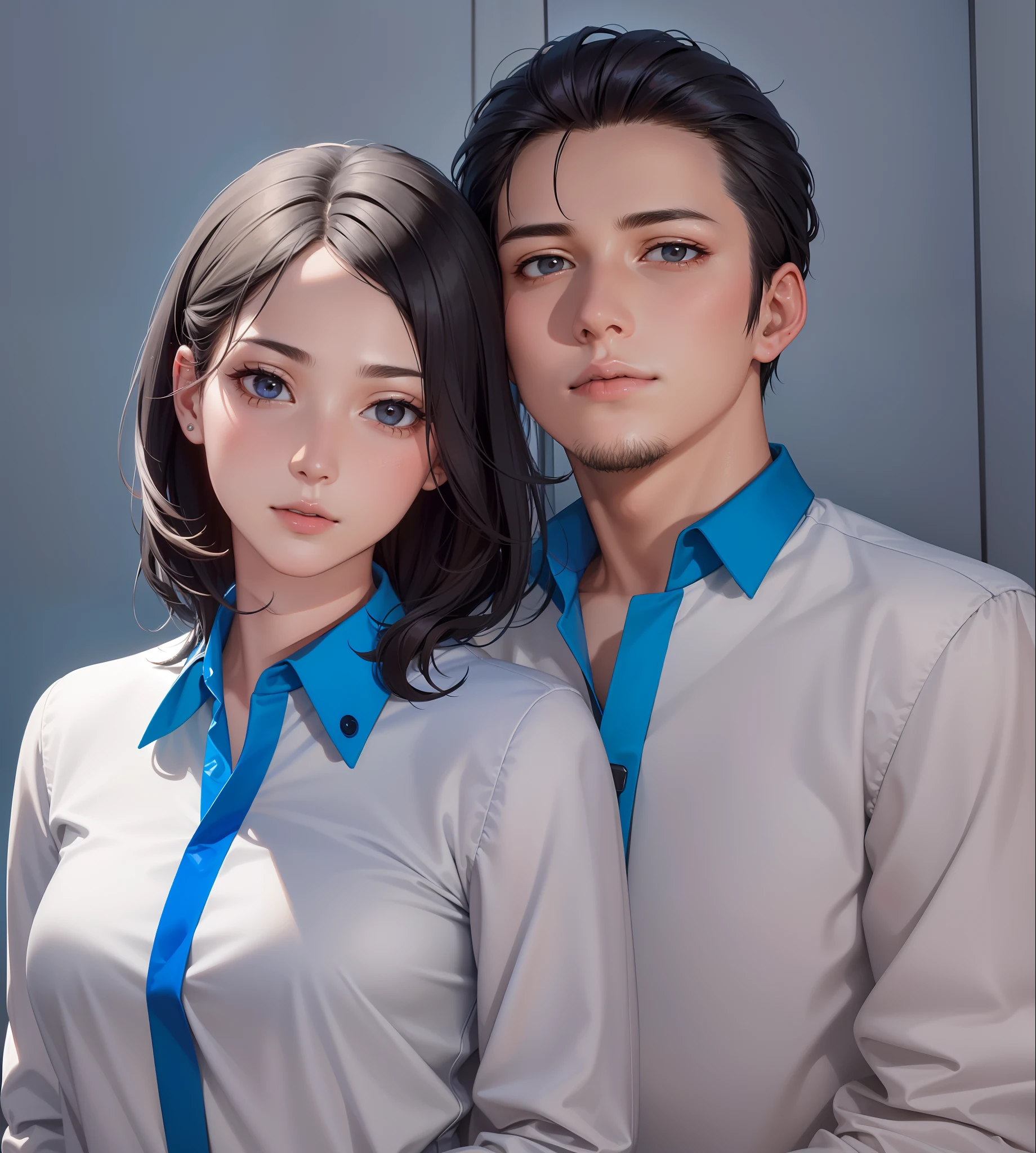 2 people, woman and man, Attractive profile picture, masterpiece, ultra-precise rendering, beautiful and cool young woman, trustworthy, dependable young woman, savior of the world, simple design, most beautiful image, 4K, beautiful woman black hair, handsome man,