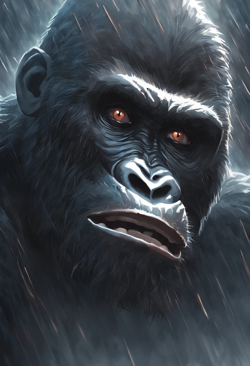 King Kong rugindo，head portrait，Close-up，de um real，Facial features are carefully described，textura de pele realista，Estilo escuro，profundidade de campos，Luz alta，luz real，Traching de raias，oc renderizado，hyper-realistic，melhor qualidade，8k，Obras de mestres，super-fino，pelos pubianos detalhados，anatomia correta，sharp focus on eyes，Bokeh，Facial features are carefully described