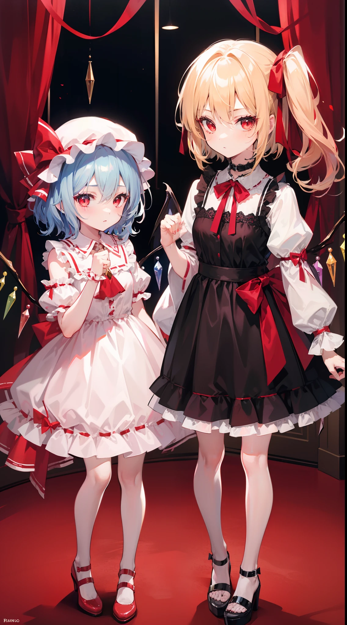 2girls,Flandre Scarlet,Remilia Scarlet,