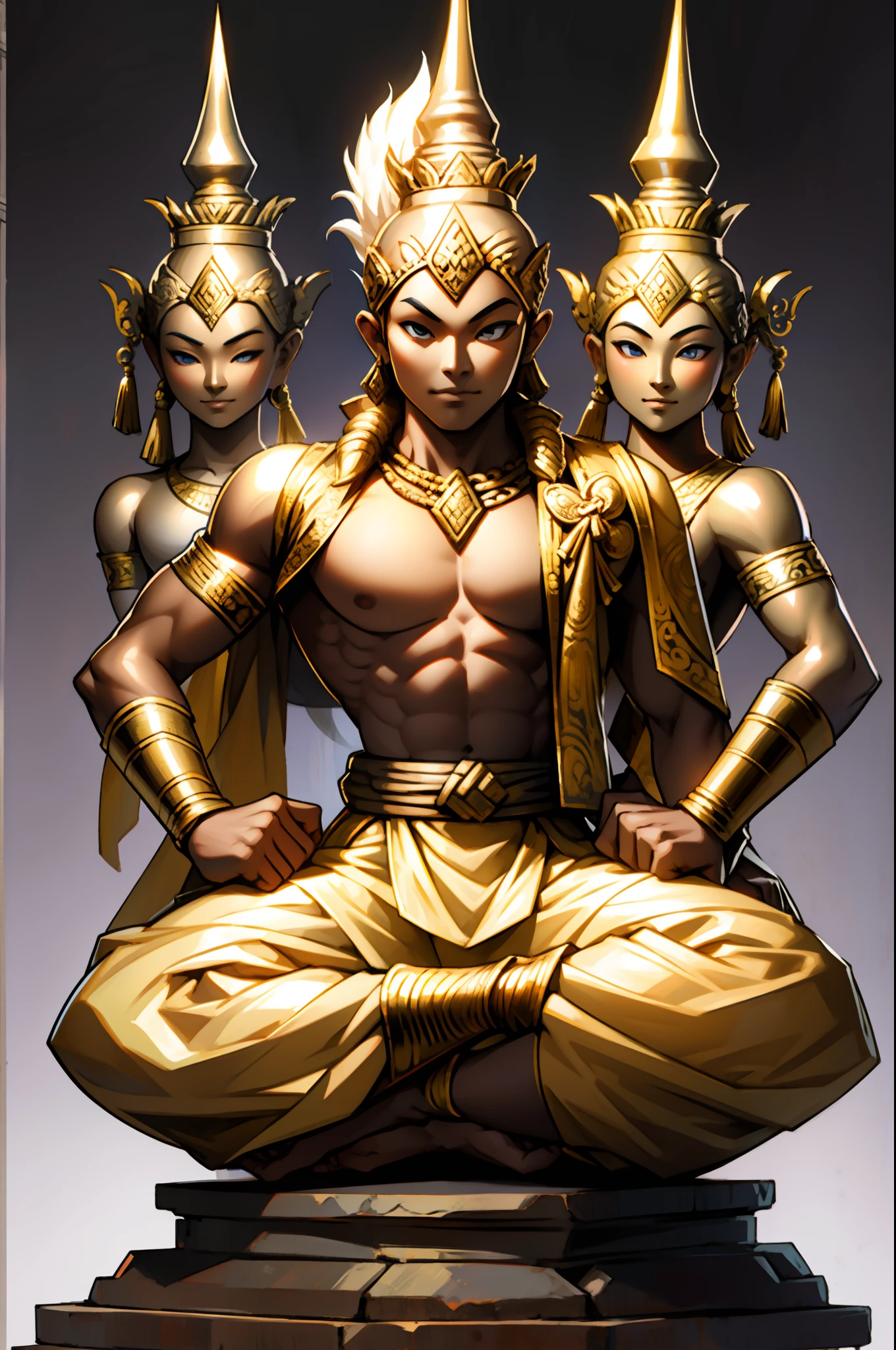man,Not wearing a shirt,Light green,Golden Thai jewelry,high,Wearing ancient Thai shoes,stand