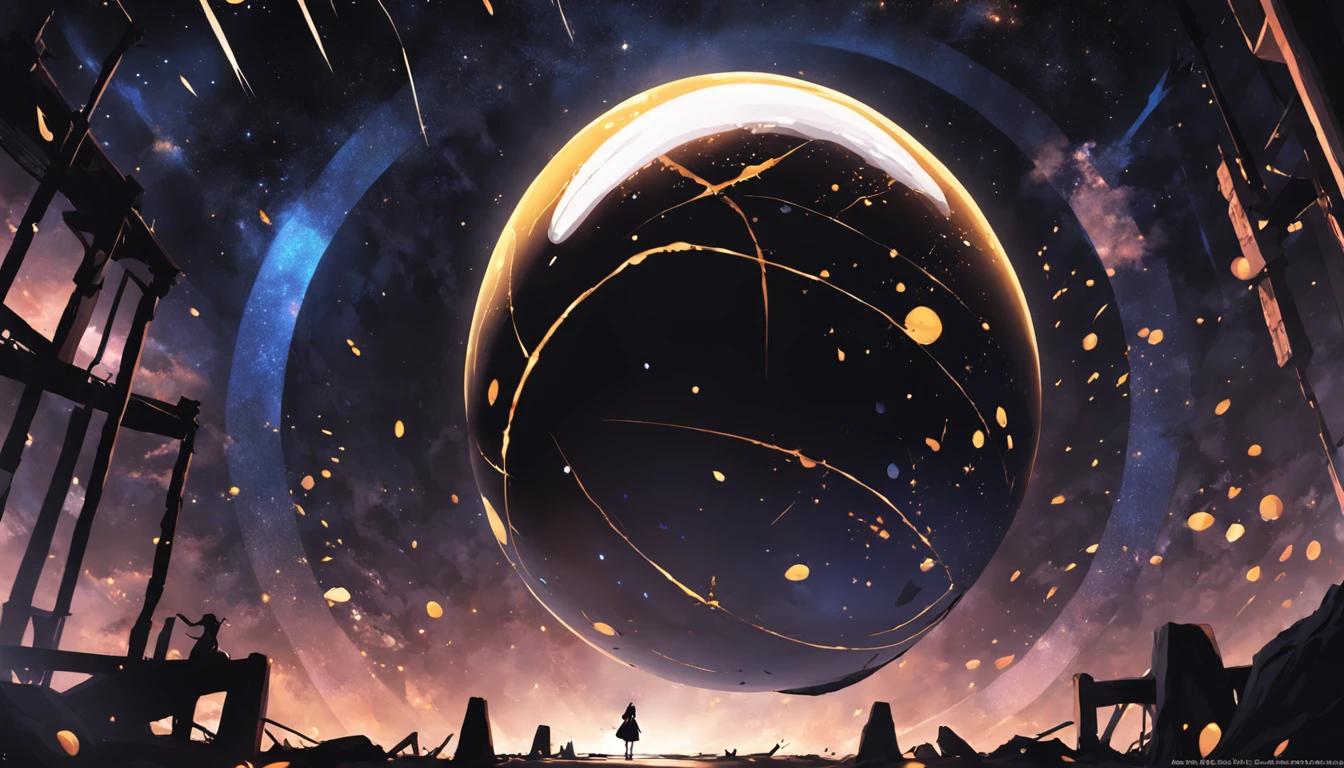 Black background，There is a huge egg in the center，Inside the egg are various stars。