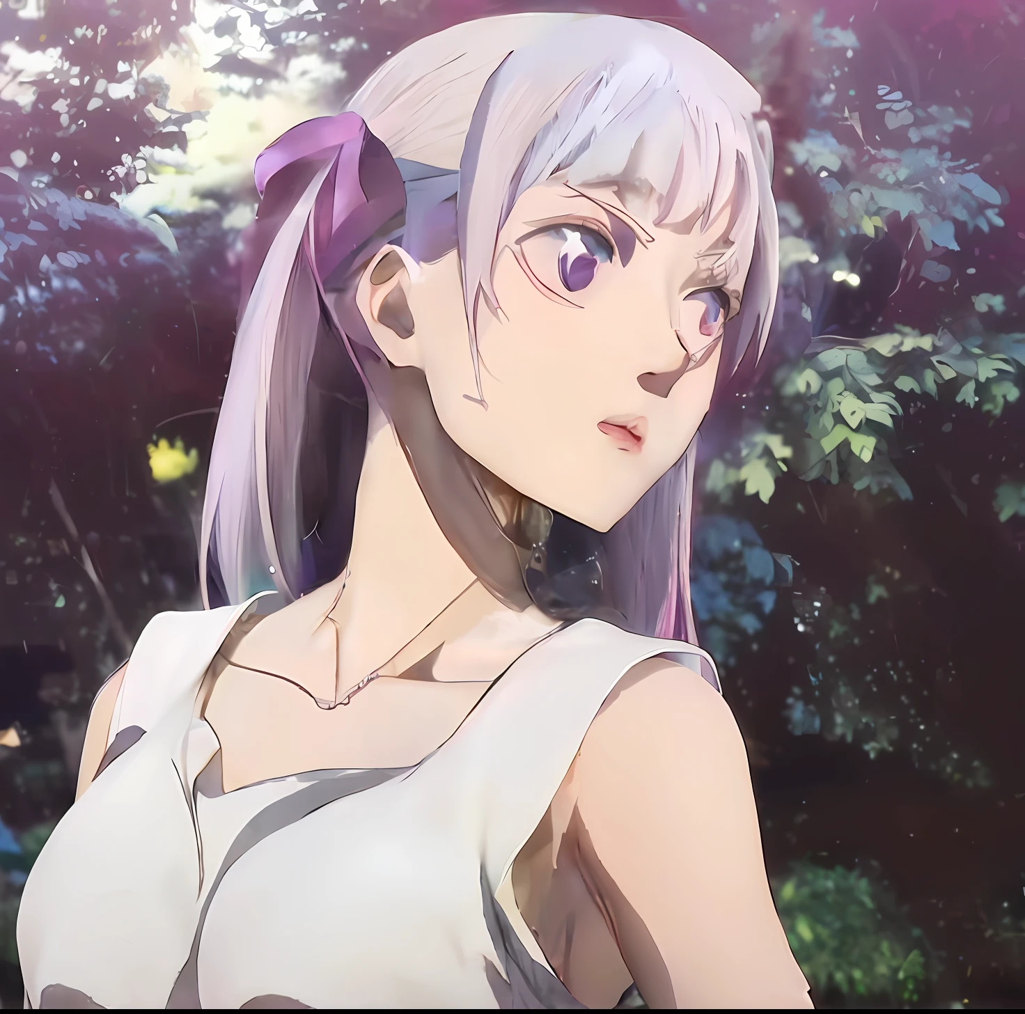 anime girl with long hair and purple hair in white tank top, shiro from deadman wonderland, anime visual of a young woman, today's featured anime still, in the anime film, jormungand anime, shiro takatani, anime visual of a cute girl, official anime still, female anime character, official art, yoshinari yoh