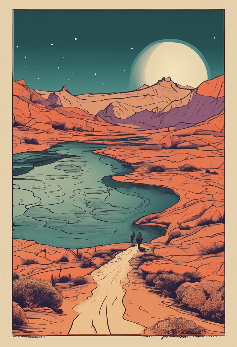 weite landschaft lichtdurchflutet moebius style