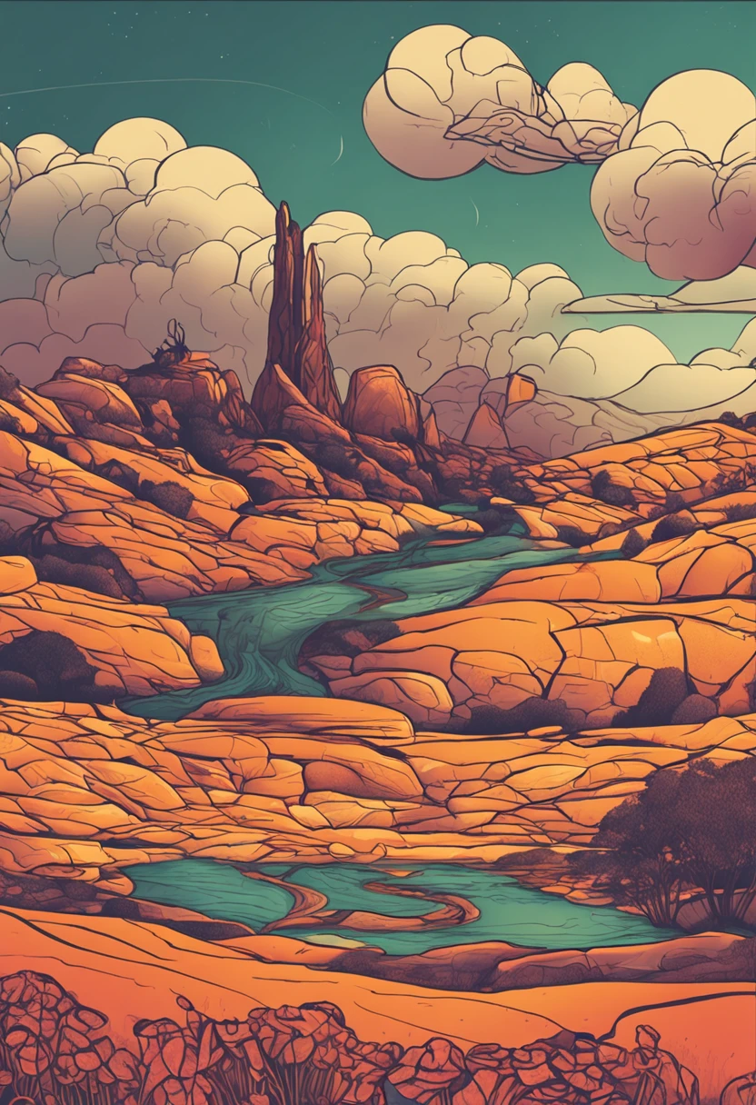 weite landschaft lichtdurchflutet moebius style