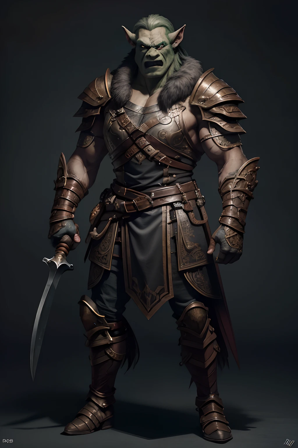 Game character standing drawing design,Disney animation,style of disney animation,Orc male,Leather armor,Fur shoulders,Stout limbs,Muscle explosions,The barefoot,Armed with a huge red axe,Different layers overlay,Different angles,(Left view full body:1.4),solid color backdrop,clean backdrop,depth of fields,high light,Real light,Ray traching,OC renderer,UE5 renderer,Hyper-realistic,best qualtiy,8K,Works of masters,super-fine,Detailed pubic hair,Correct anatomy,