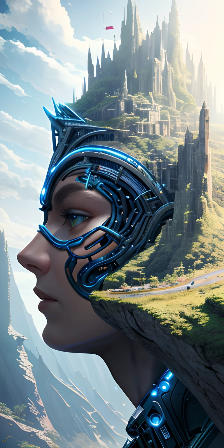 Masterpiece,a futuristic, cybernetic organic world, best quality, high quality, extremely detailed CG unity 8k wallpaper, futuristic landscape, outdoor, sky, cloud, sky, no humans, mountain, landscape, water, tree, blue sky, waterfall, cliff, nature, lake, river , cloudy skies, award winning photography, bokeh, depth of field, HDR, bloom, chromatic aberration, photorealism, very detailed, trending on artstation, trending on CGsociety, intricate, high detail, dramatic, midjourney art