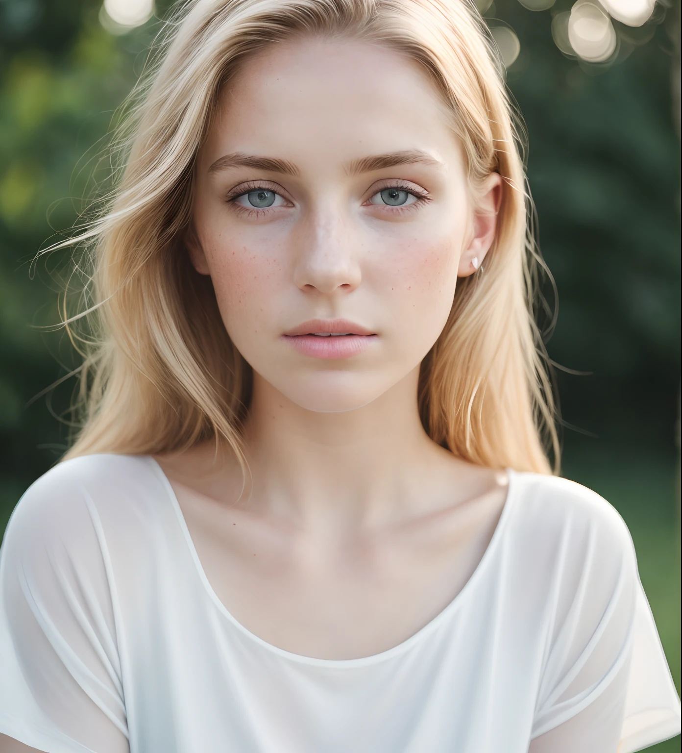 angel, armor gold , dress white, (masterpiece, best quality, high resolution:1.4), 1girl, angel, skin pores texture, Hair blonde, HD , Photography, movie, cinematic, full Body, Realistic, (8k, RAW photo, best quality, masterpiece:1.2), (realistic, photo-realistic:1.33), best quality, detailed eyes blue, cute,natural lighting, depth of field, film grain, wrinkled skin, sharp, detailed and realistic portrait of a woman ,(freckles:0.5) , outside, wearing a white t shirt, staring at camera, chapped lips, soft natural lighting, portrait photography, magical photography, dramatic lighting, photo realism, ultra-detailed, intimate portrait composition, Leica 50mm,
