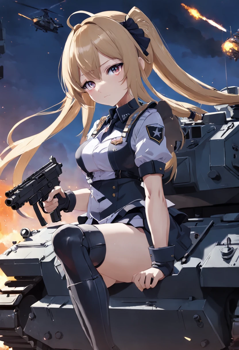 Anime girl riding a tank, girls frontline style, from girls frontline, Fine details. girls' frontline, girls' frontline, girls frontline cg, infantry girl, Women's Last Tour, soldier girl, M4 Sopmod II Girls Frontline, anime maid ss military, girls frontline universe, Mechanized soldier girl, Majora、lieutenant colonel、Girls Moon、Start of battle!