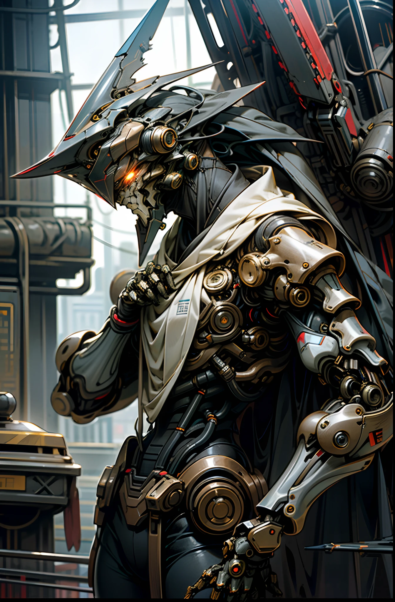 Dark_fantasy,Cyberpunk,(Chainsaw,chainsawman,Red:1.1),1人,Mechanical Wonder,Robotic presence,cybernetic guardians,wearing a worn-out mech suit，iintricate，（Ferrous），ellegance，Clear focus，Photo by Greg Rutkowski，full armour，gentlesoftlighting，faucet，vivd colour，tmasterpiece，（（the street）），Meticulous parts，dynamicposes，