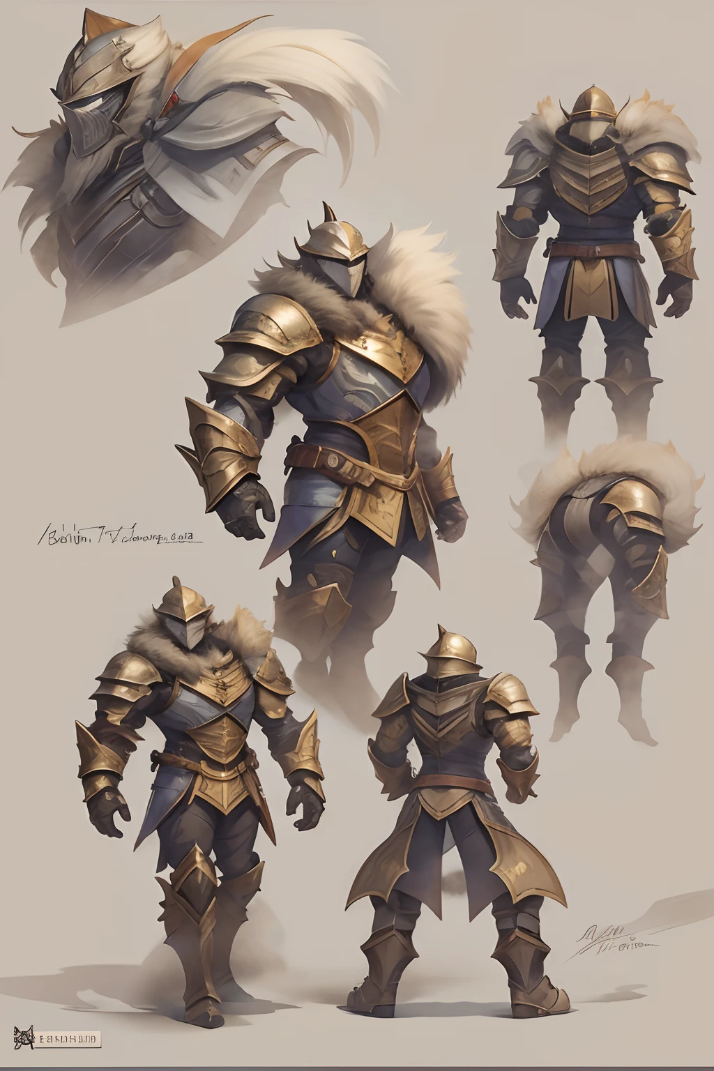 Game character standing drawing design,Disney animation,style of disney animation,an heavyknight,Quaint and heavy armor,Fur shoulders,Stout limbs,Muscle explosions,Equipped with huge riding guns,Different layers overlay,Different angles,(Left view full body:1.4),solid color backdrop,clean backdrop,depth of fields,high light,Real light,Ray traching,OC renderer,UE5 renderer,Hyper-realistic,best qualtiy,8K,Works of masters,super-fine,Detailed pubic hair,Correct anatomy,