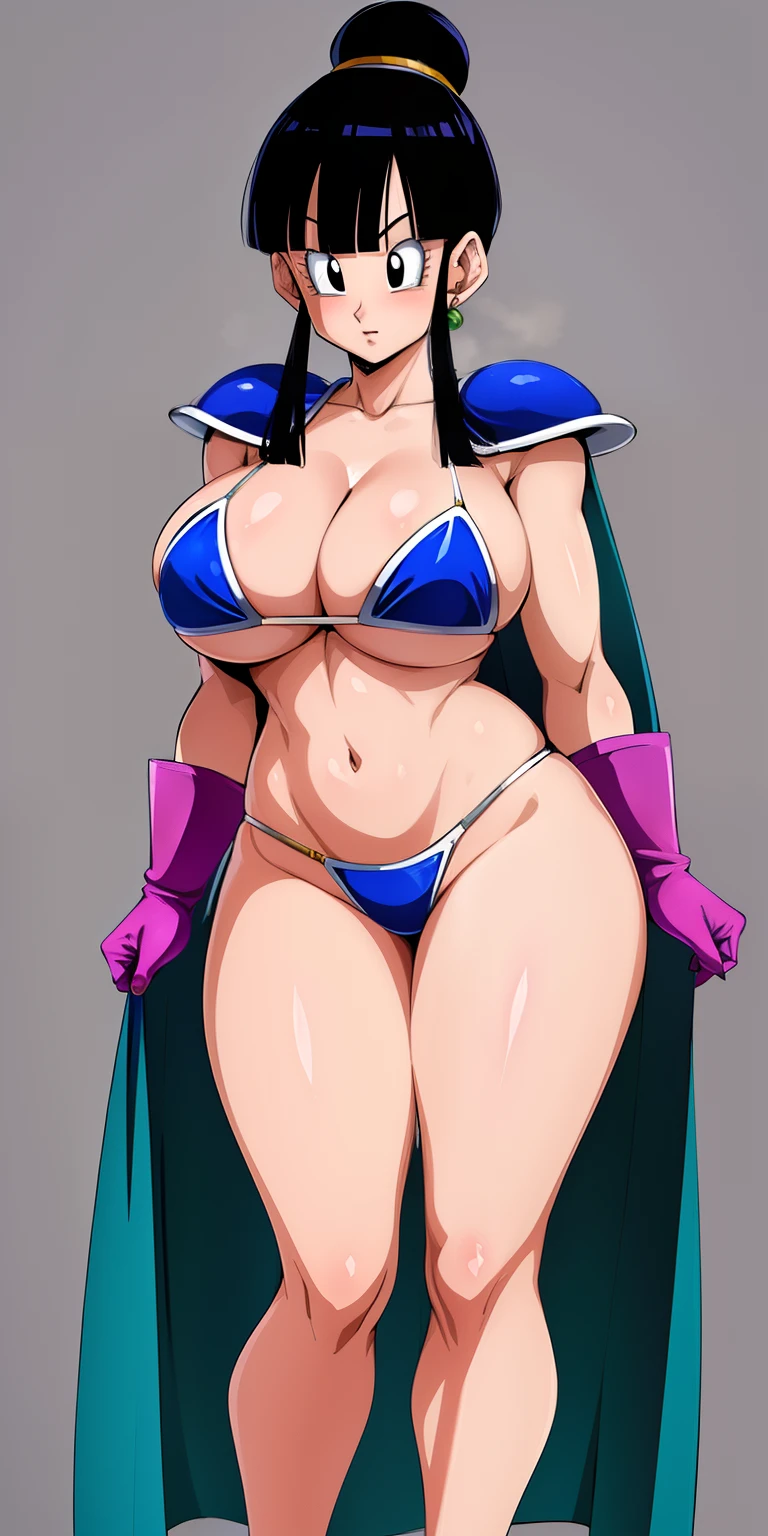 chichi_dbz, standing, solo, large_breasts, Chichi_Bikini_Armor, masterpiece, best quality, detailed face, detailed eyes, highres,