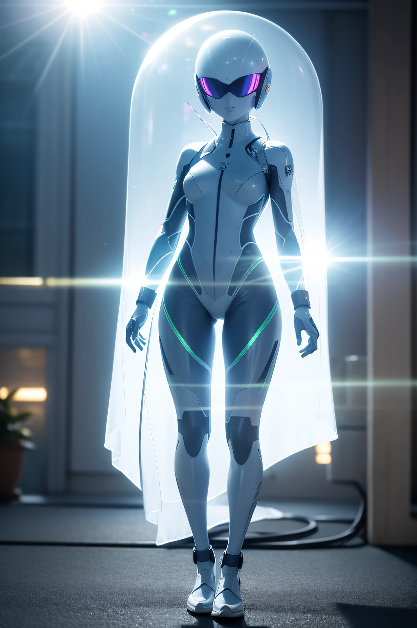 A portrait of a Full body alien wearing a transparent SONY Full transparent plastic helmet CONCEPT headphone transparent design, highly detailed, micro detail, intricate, 8 K, hyper detailed, insane details, realistic render, unreal engine, very coherent, hyperrealistic, photorealistic, detailed photograph, DSLR, transparent clothes, depht-of-field, bokeh, (frontlighting:1.2), (backlighting:0.75), (fill light:0.9), bloom, chromatic aberration, (lens flare:1.2), (breathtaking). Award-winning, professional, highly detailed, anime, Japanese animation style, beautiful, highly detailed