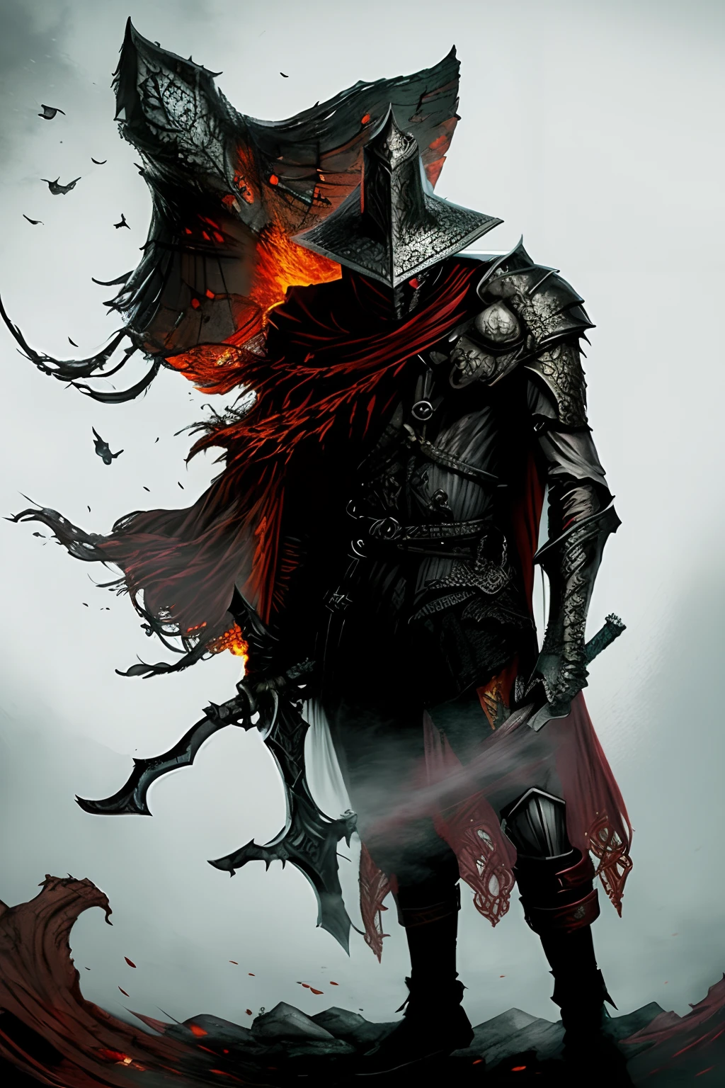 cavaleiro arafed com uma espada e uma capa vermelha em frente a uma lua cheia, Senhor de Cinder, design de personagens de fantasia sombria, cavaleiro do mal, arte de estilo fantasia escura, gothic knight, epic exquisite character art, Arte de Dark Souls, no estilo da arte da fantasia sombria, arte conceitual dark soul, epic fantasy character art, sombra maligna