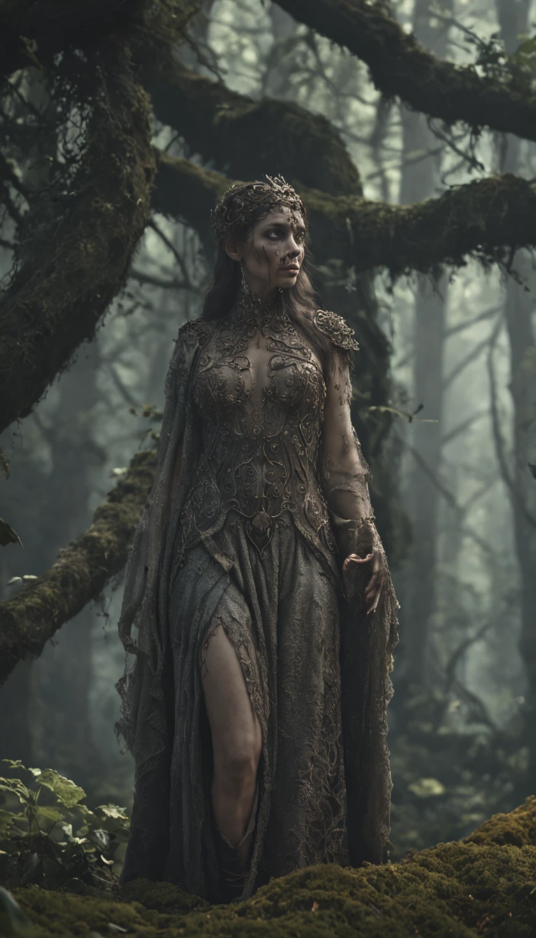 closeup photography, death walking through the enchanted forest, dark fantasy, magnificent fantasy scene, dark stories, symmetric bodies, character design, concept art, smooth, ornate, dirty torn clothes, ultra realistic, highly detailed, illustration, digital art, digital painting, smooth, sharp focus, illustration, depth of field, cinematic lighting, rim lighting, cgsociety, artstation, 32k, octane render, artstyle by craig mullins, donato giancola, perfect composition, beautiful detailed intricate insanely detailed octane render trending on artstation, 8 k artistic photography, photorealistic concept art, soft natural volumetric cinematic perfect light, chiaroscuro, award - winning photograph, masterpiece, oil on canvas, raphael, caravaggio, greg rutkowski, beeple, beksinski, giger