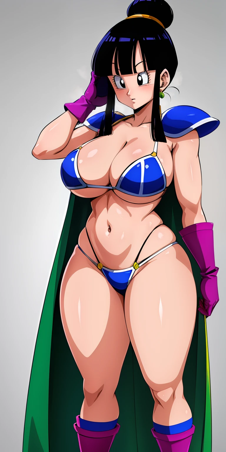 chichi_dbz, standing, solo, large_breasts, Chichi_Bikini_Armor, masterpiece, best quality, detailed face, detailed eyes, highres,