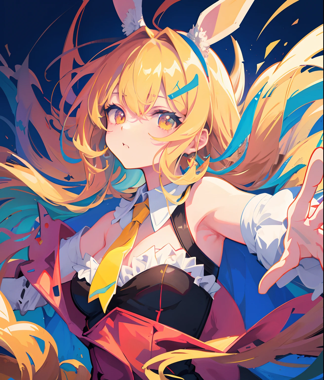 (Flat color:0.9),(Colorful:1.1),(Masterpiece:1,2), Best quality, Masterpiece, A high resolution, Original, extremelydetailedwallpaper, view the viewer,,,1girll,Solo,Bunny Girl,