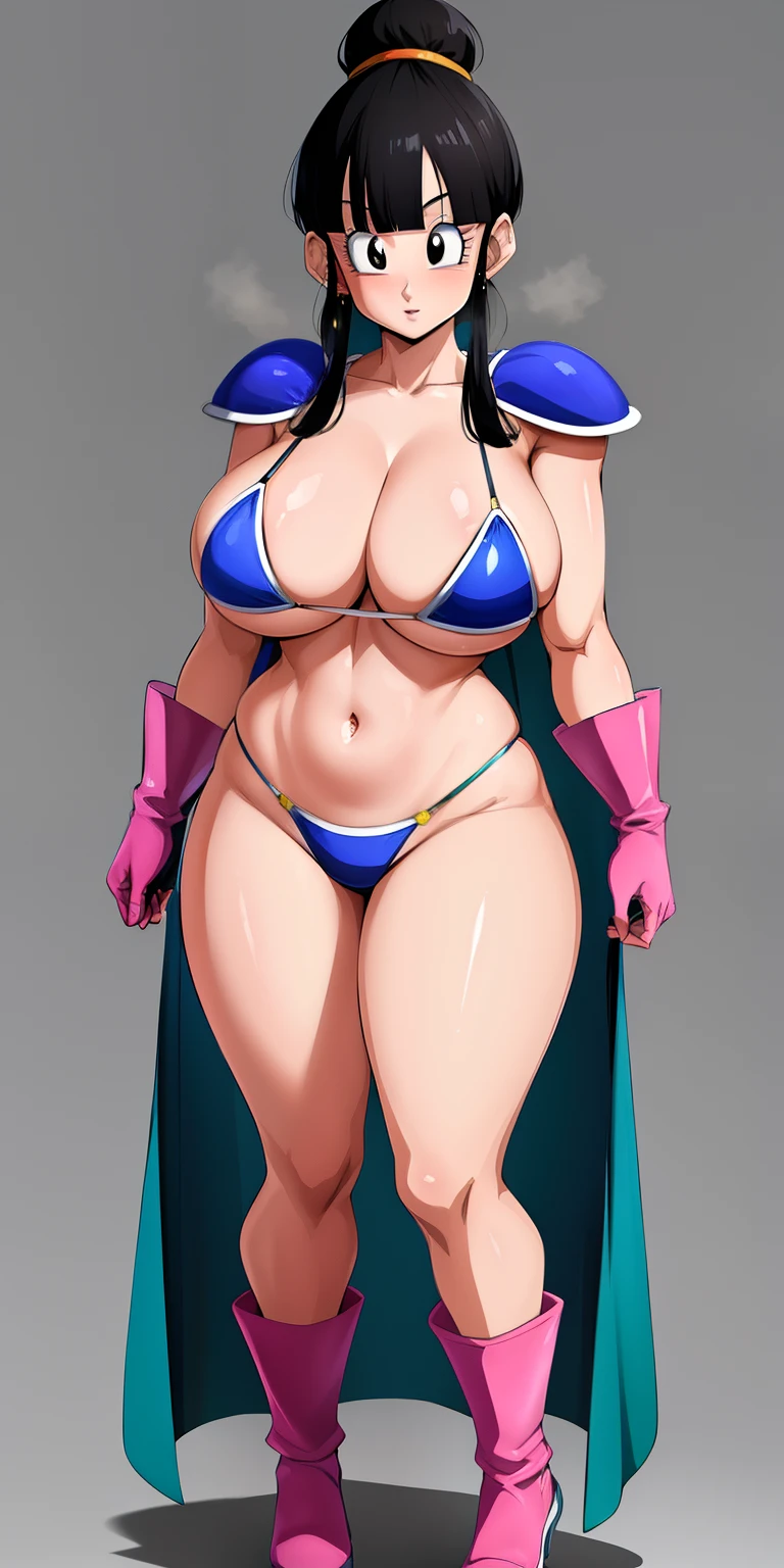 chichi_dbz, standing, solo, large_breasts, Chichi_Bikini_Armor, masterpiece, best quality, detailed face, detailed eyes, highres,