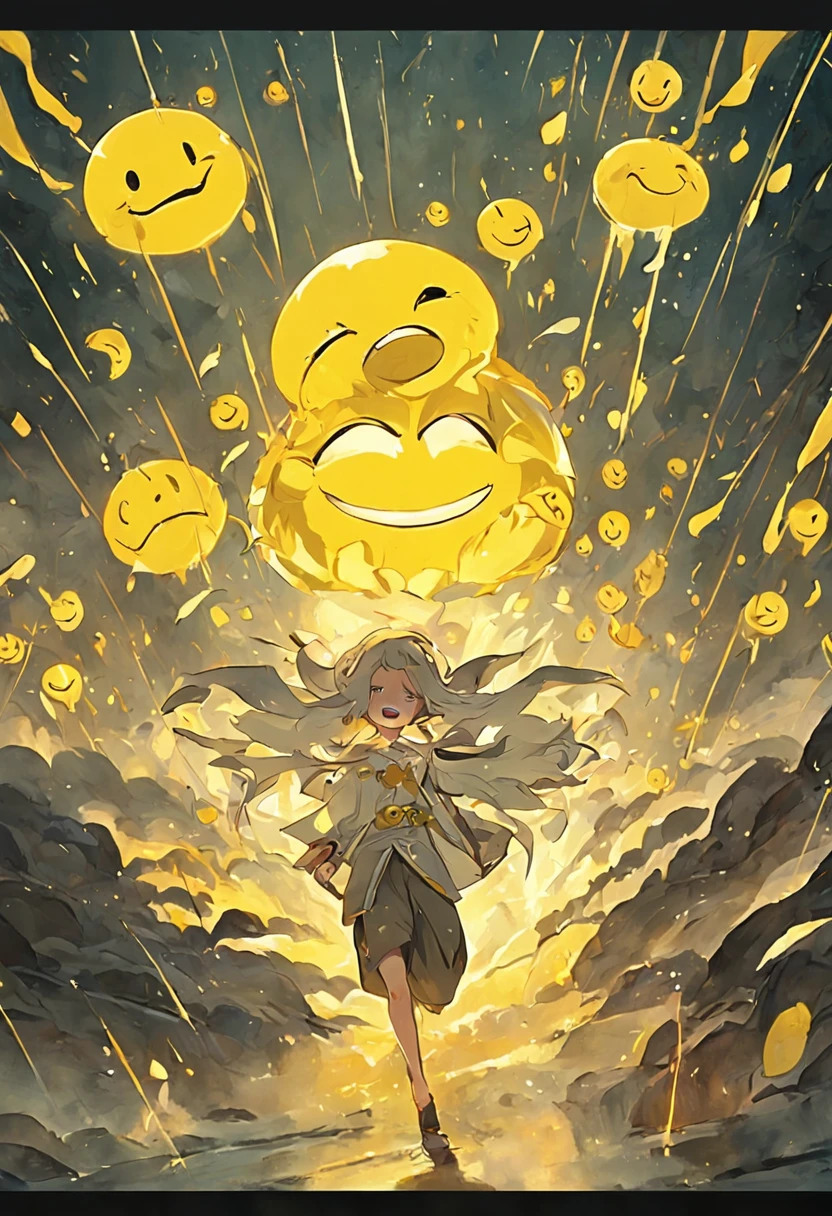 The classic yellow smiley face pattern combines walking and lotus leaves on the head，white backgrounid