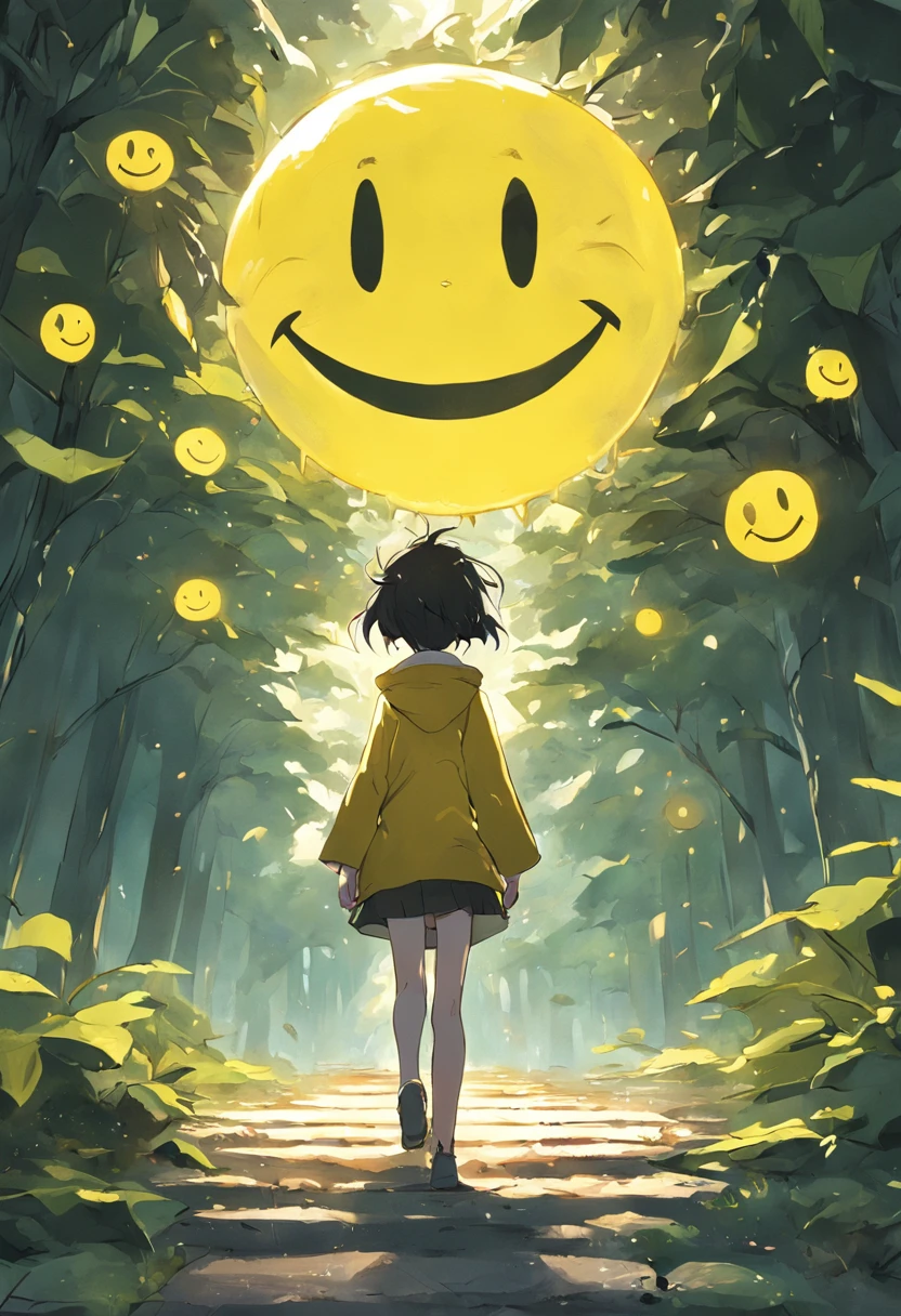 The classic yellow smiley face pattern combines walking and lotus leaves on the head,white backgrounid