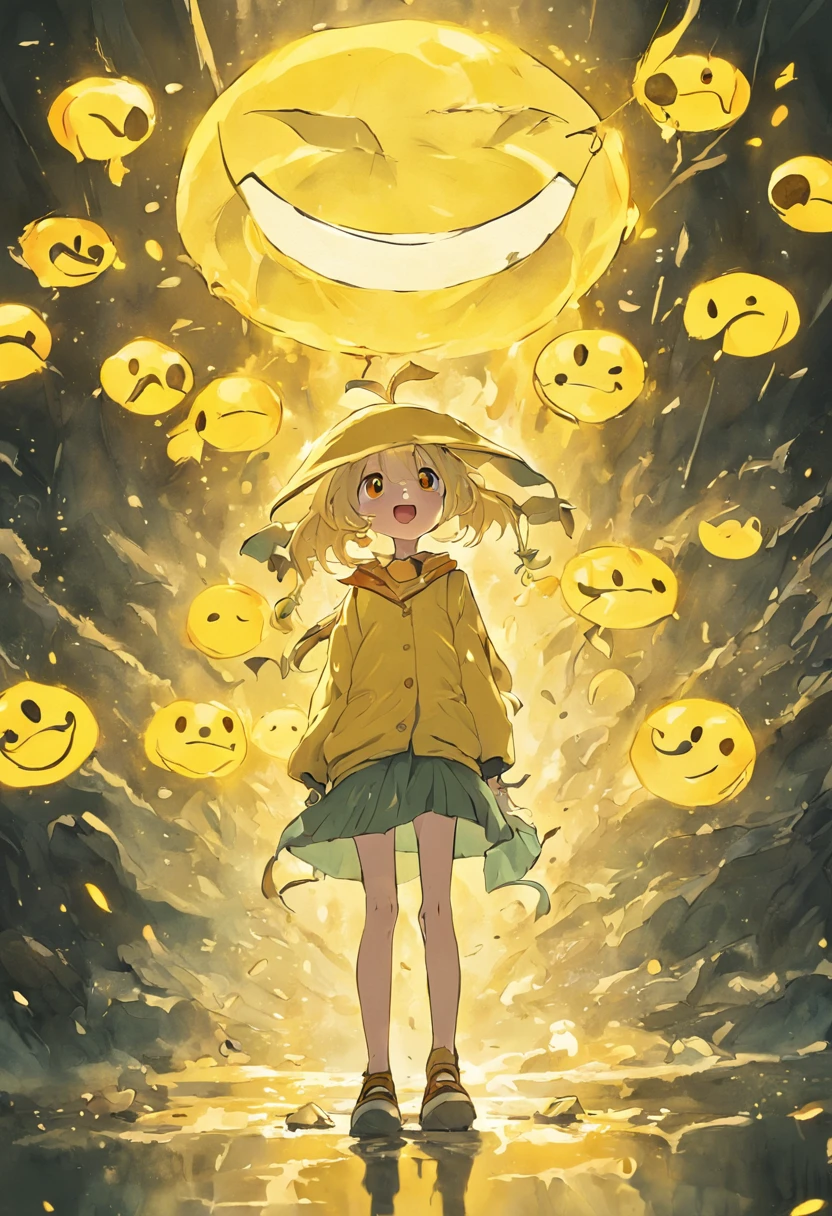 The classic yellow smiley face pattern combines walking and lotus leaves on the head,white backgrounid