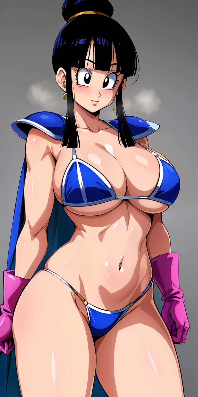 chichi_dbz, standing, solo, large_breasts, Chichi_Bikini_Armor, masterpiece, best quality, detailed face, detailed eyes, highres,