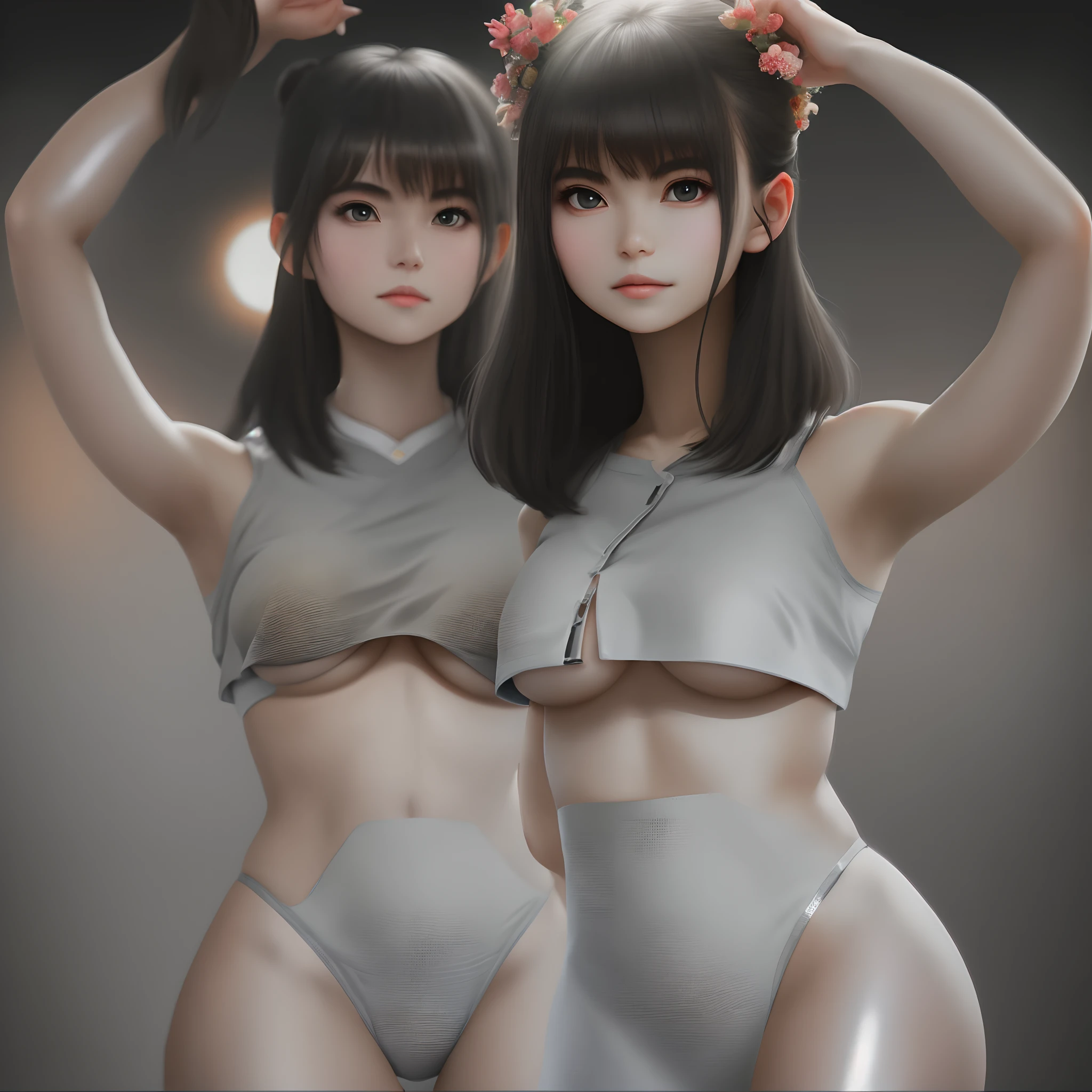 1girl, 独奏, nakeness, tmasterpiece, Best quality at best, realisticlying, ultra - detailed, (shiny skins, perspired:1.4), absurderes, looking at viewert, with short black hair, with brown eye,slenderness,Dynamic light and shadow,A high resolution,Sharp focus,depth of fields,The eyes are delicate,Sharp pupils,pupil realistic,(smallunderboob:1.6),(Thigh thick:1.0),exteriors,Skysky